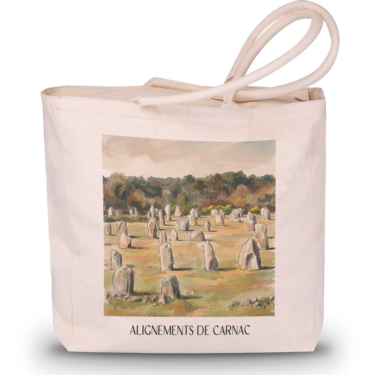 alignements-de-carnac-golfe-du-morbihan-frankreich-einkaufstasche-aquarell