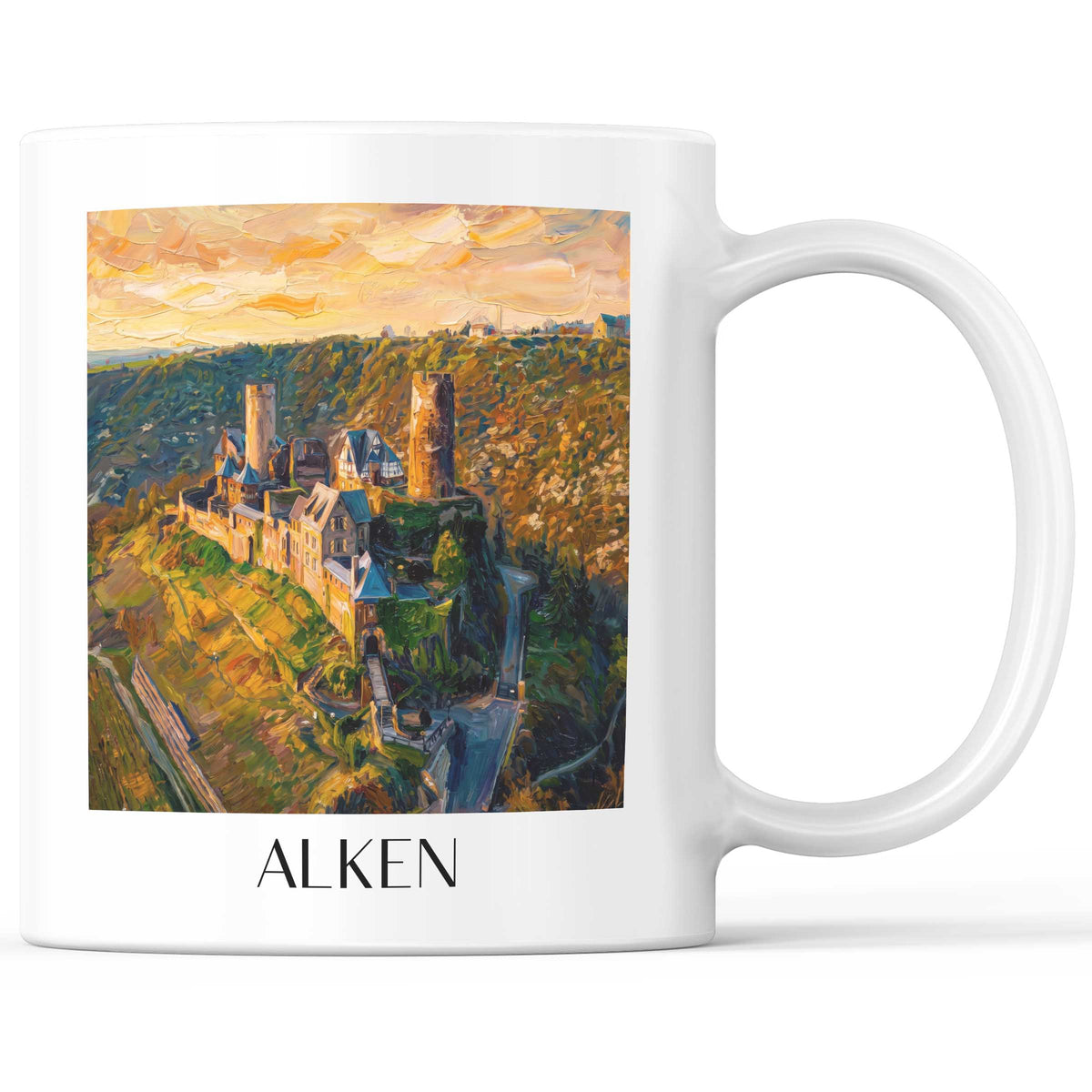 Alken Kaffeebecher - Moseltal - Deutschland Becher - Kaffeetasse im Ölgemälde Stil - favplace