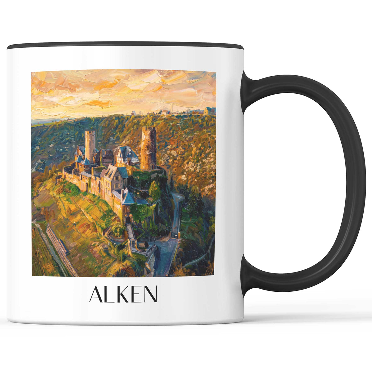 Alken Kaffeebecher - Moseltal - Deutschland Becher - Kaffeetasse im Ölgemälde Stil - favplace