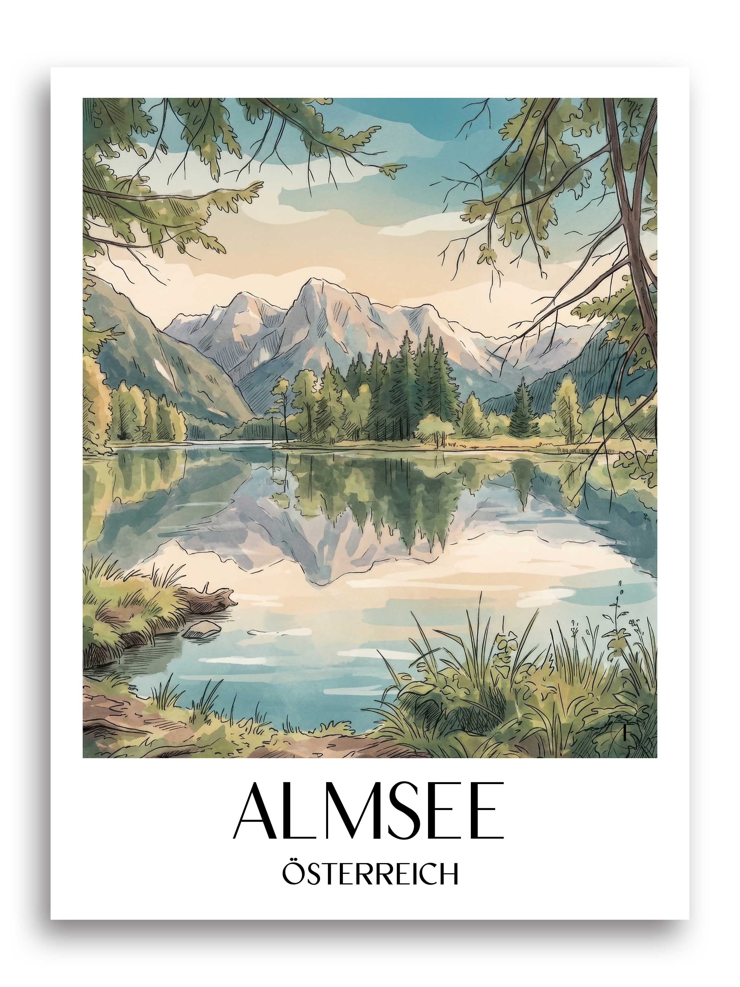 almsee-österreich-österreich-poster-aquarell