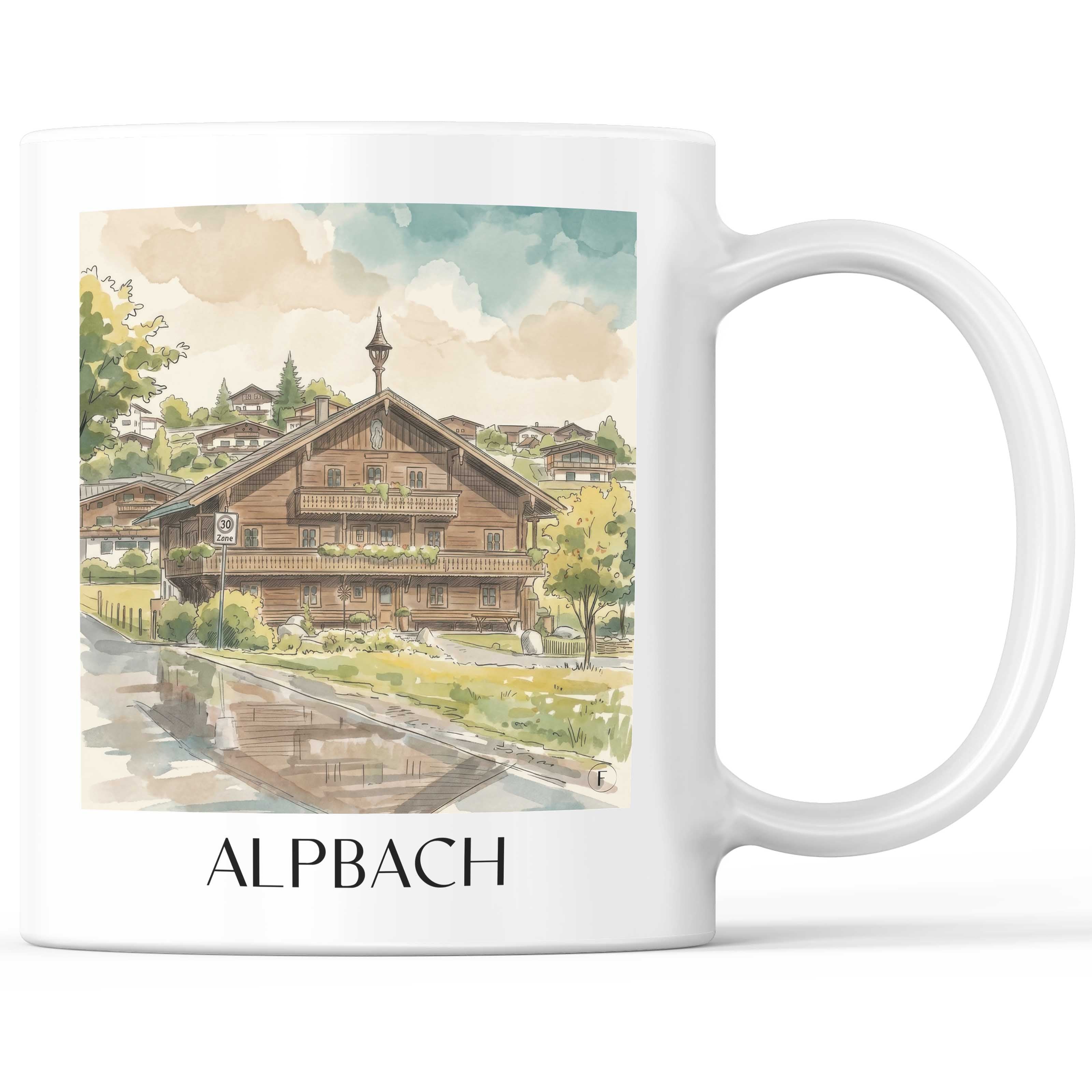 alpbach-tirol-österreich-kaffeebecher-aquarell