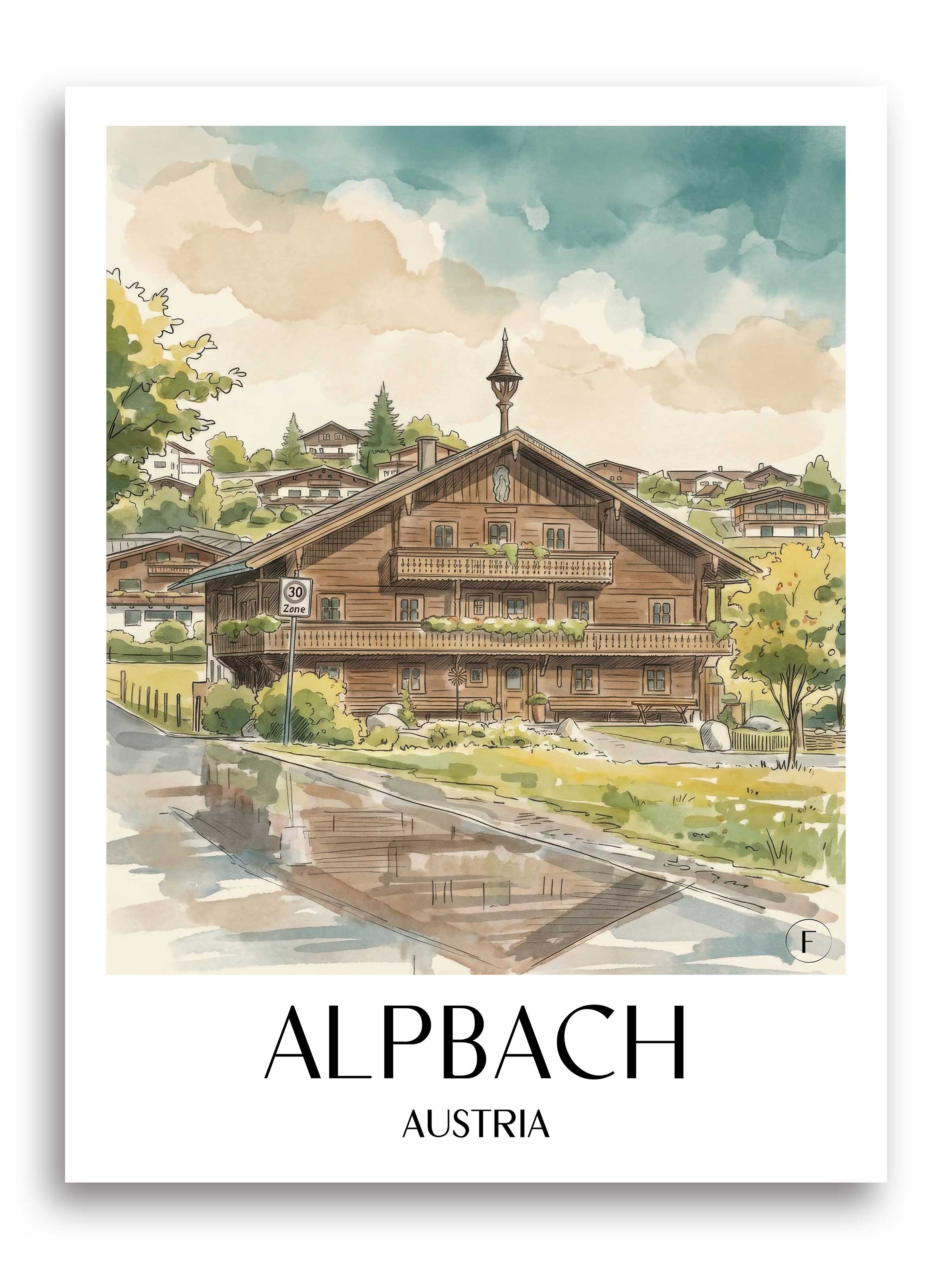 Alpbach Poster - Tirol - Österreich Kunstdruck - Aquarell von A4 bis A1 - favplace
