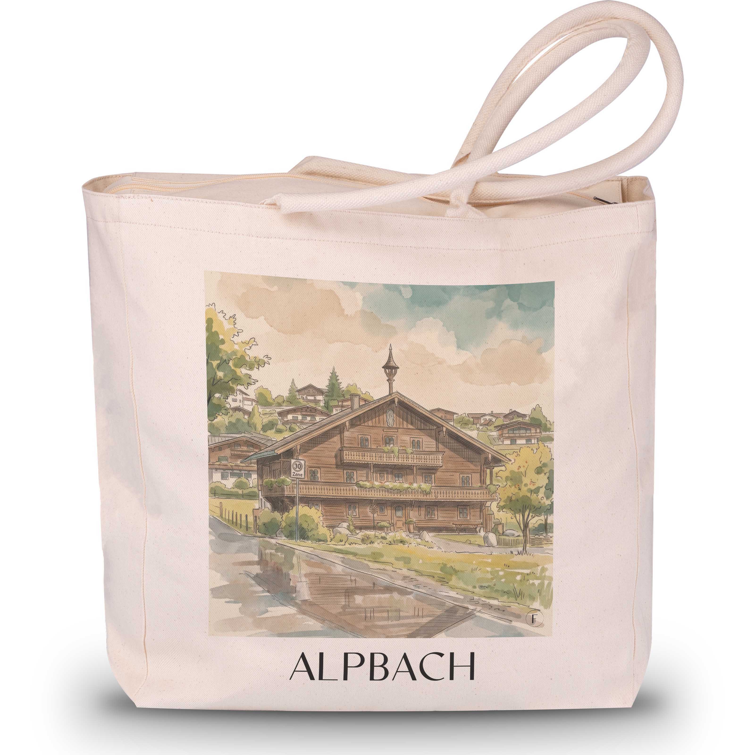 Alpbach Shopping Tasche - Tirol - Österreich Tote Bag - Einkaufstasche im Aquarell Stil - favplace