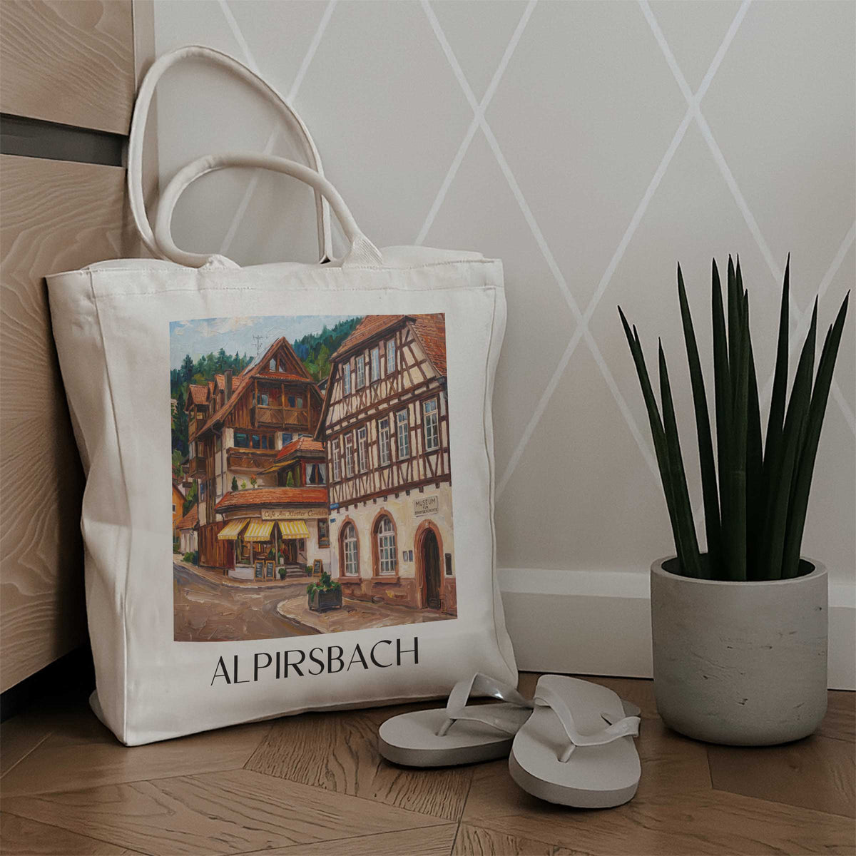 alpirsbach-schwarzwald-deutschland-einkaufstasche-oil-painting-oelgemaelde