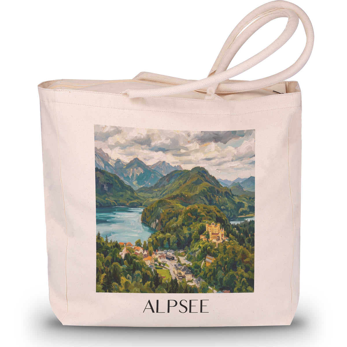 Alpsee Shopping Tasche - Ostallgäu - Deutschland Tote Bag - Einkaufstasche im Ölgemälde Stil - favplace