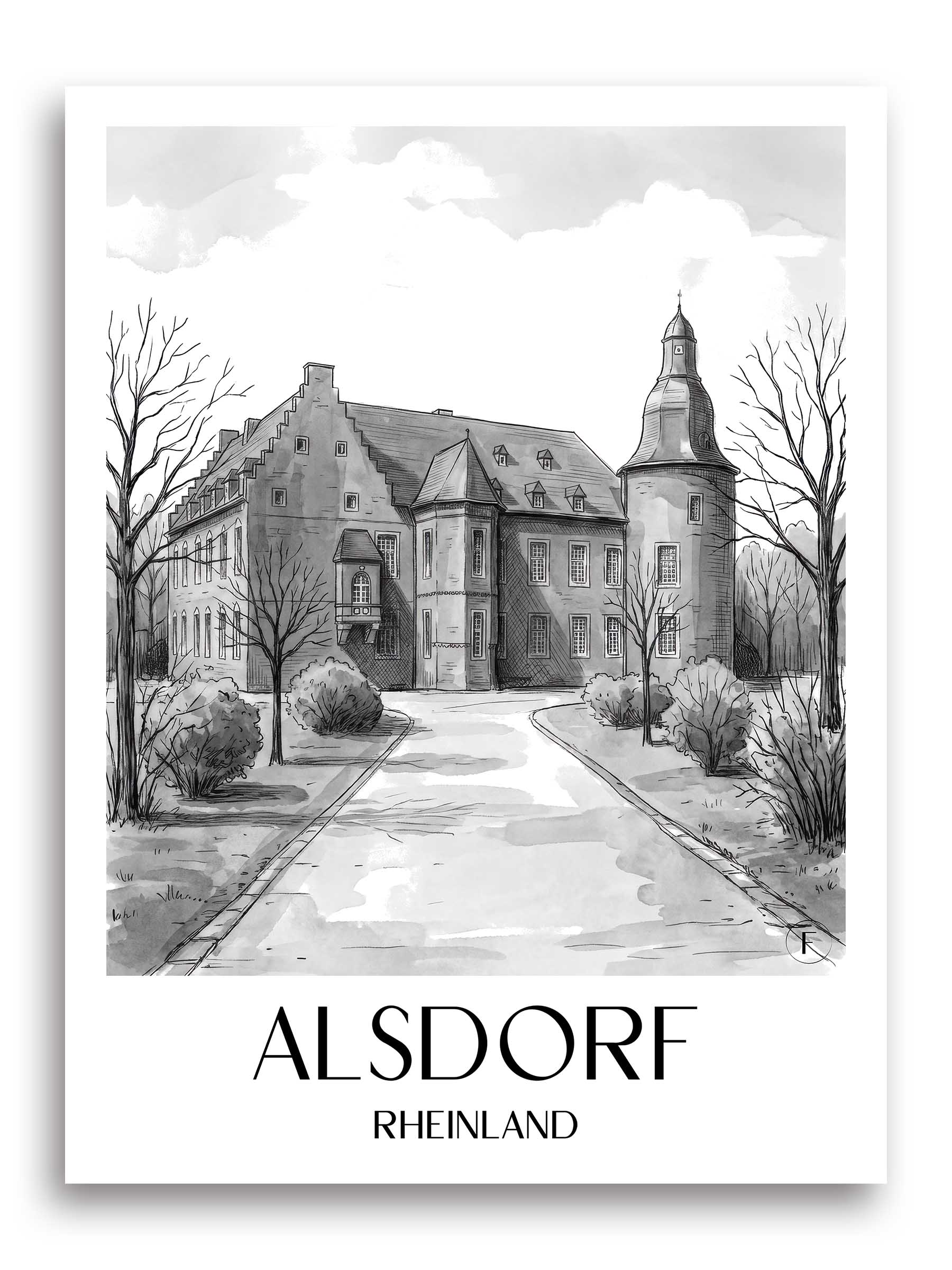 alsdorf-rheinland-deutschland-poster-aquarell-schwarz-weiss