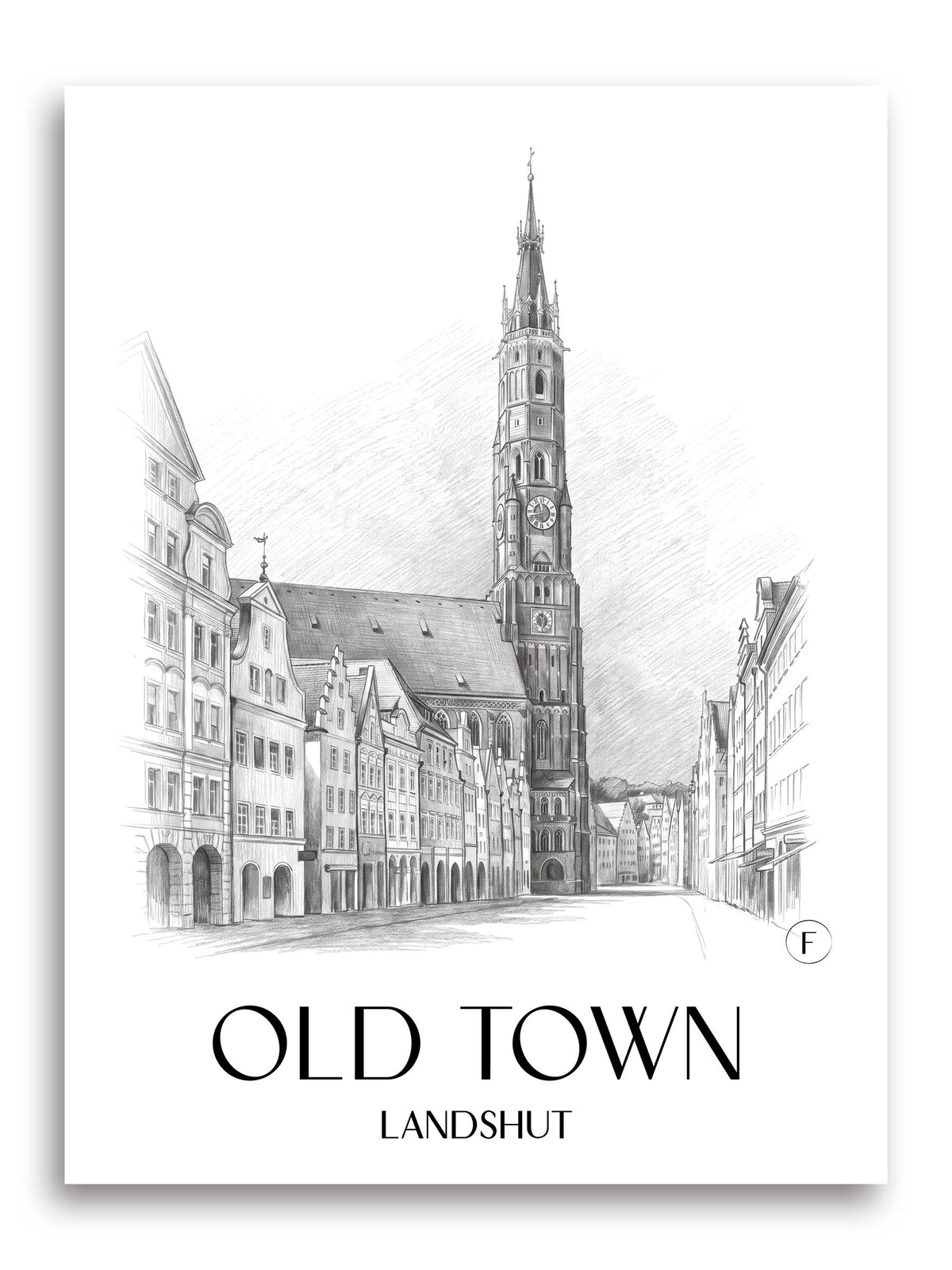 Alstadt Poster - Landshut - Deutschland Kunstdruck - Zeichnung von A4 bis A1 - favplace