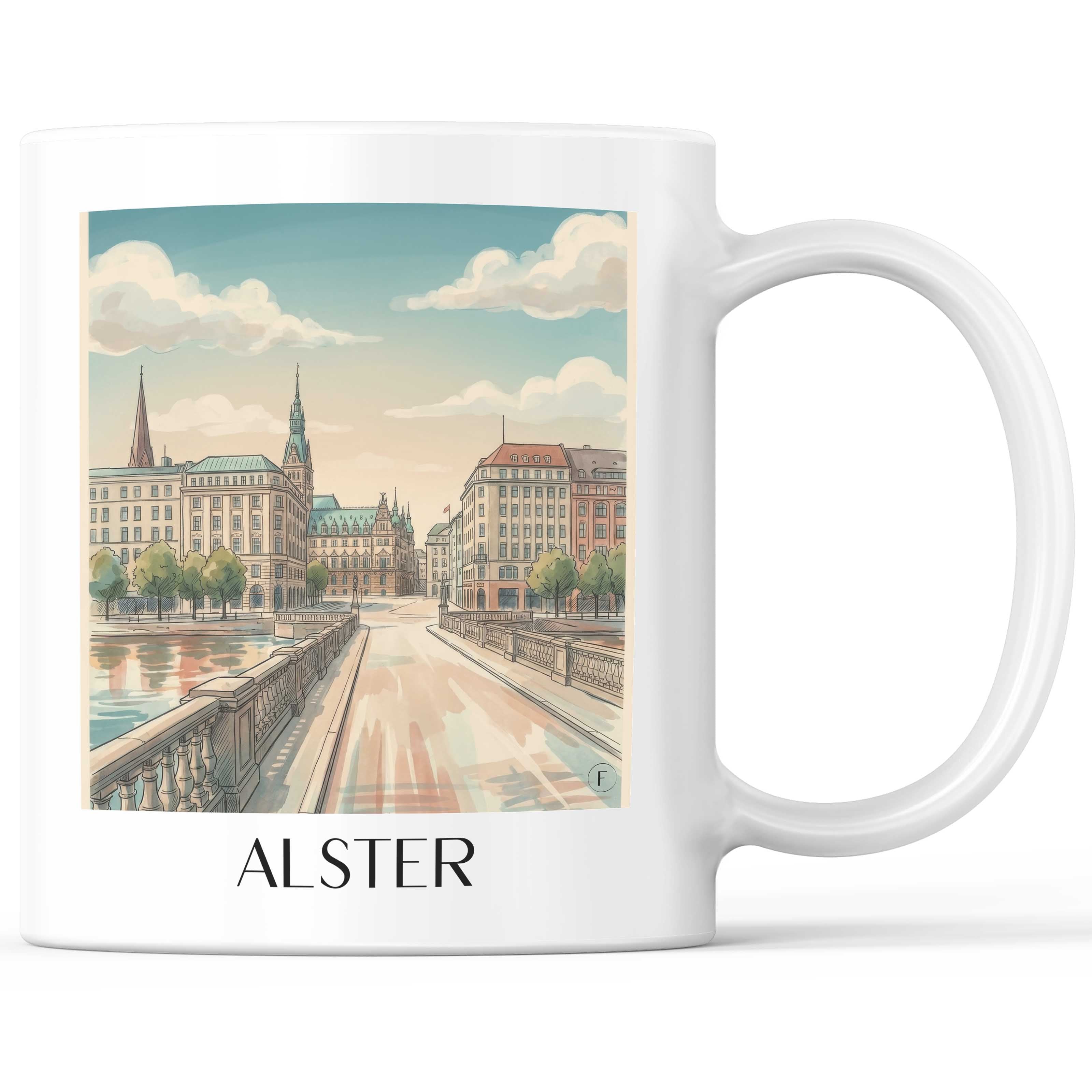 Alster Kaffeebecher - Hamburg - Deutschland Becher - Kaffeetasse im Aquarell Stil - favplace
