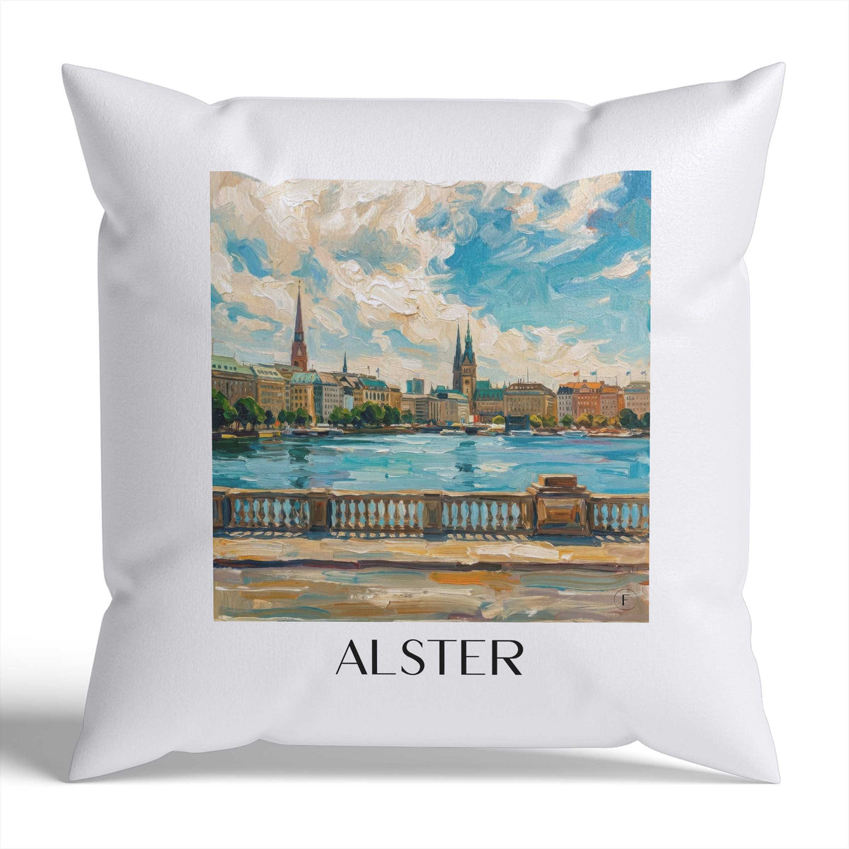 Alster Kissenhülle - Zierkissen Bezug - Hamburg - Deutschland Kissen bzw. Kissenbezug im Ölgemälde Stil - favplace