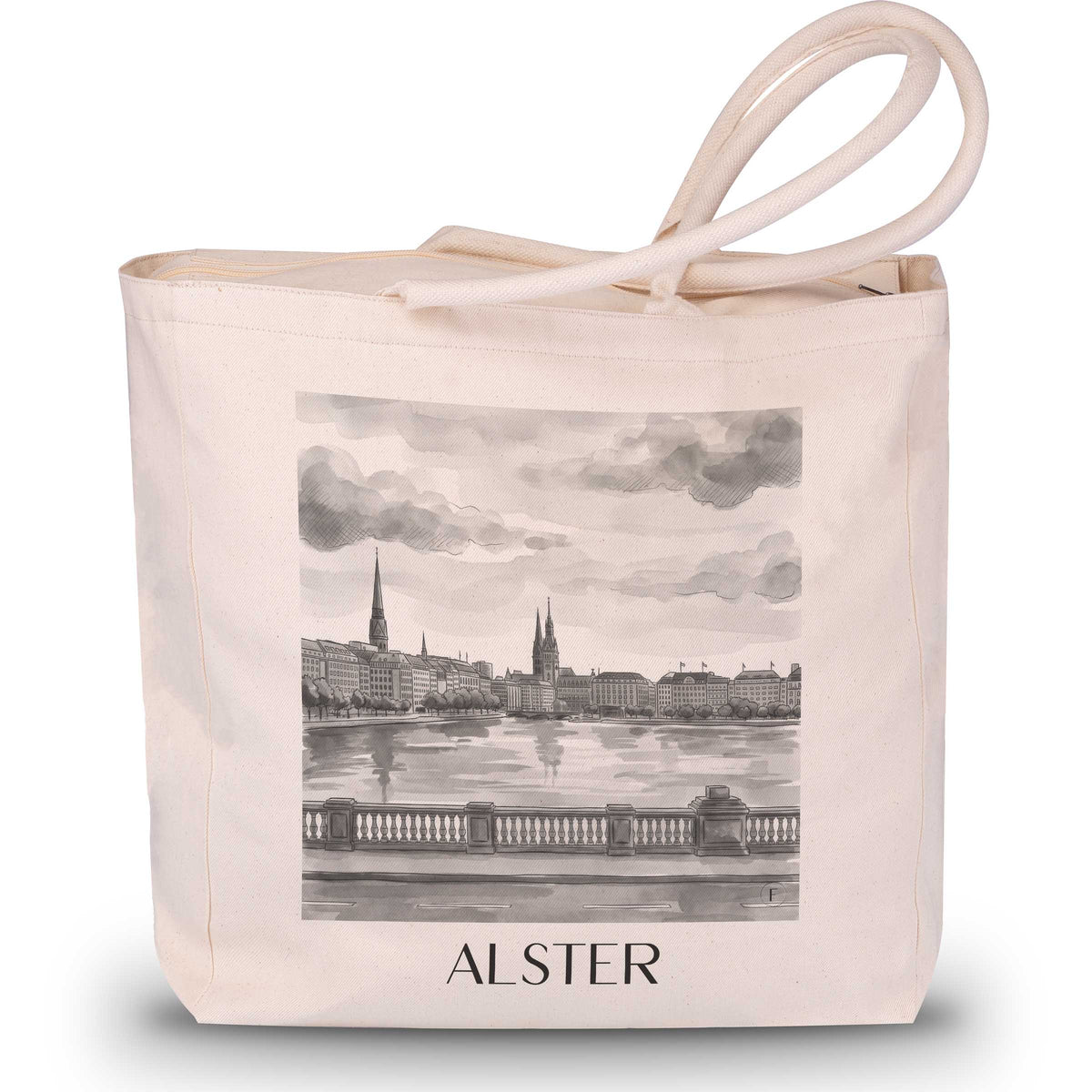 Alster Shopping Tasche - Hamburg - Deutschland Tote Bag - Einkaufstasche im Aquarell Schwarz-Weiß Stil - favplace