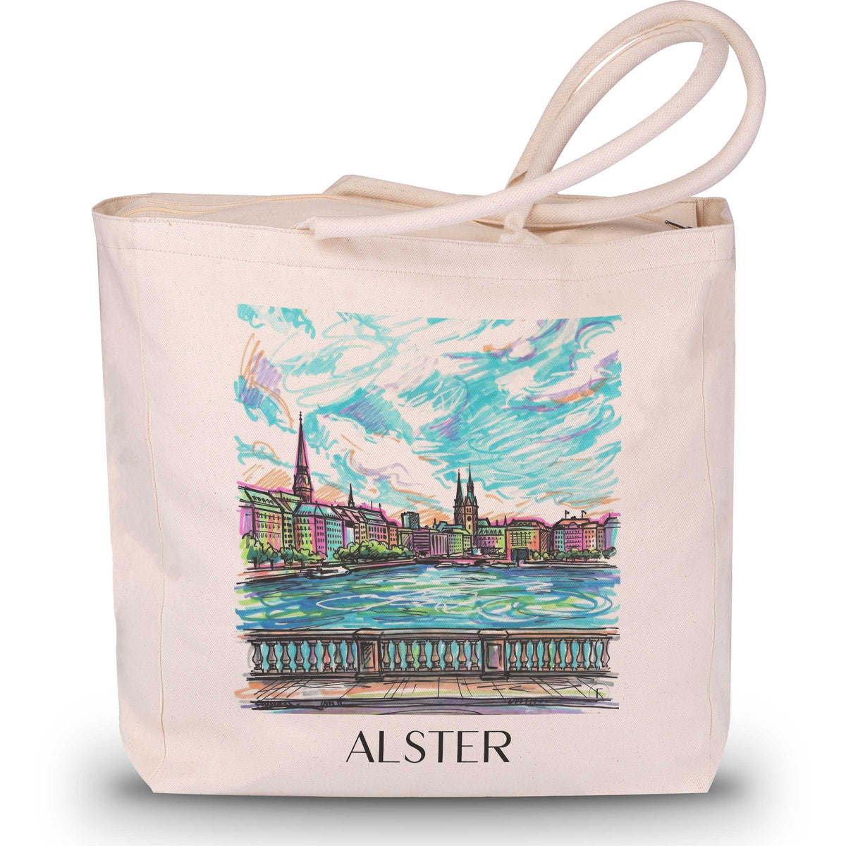 Alster Shopping Tasche - Hamburg - Deutschland Tote Bag - Einkaufstasche im Tag Graffiti Stil - favplace