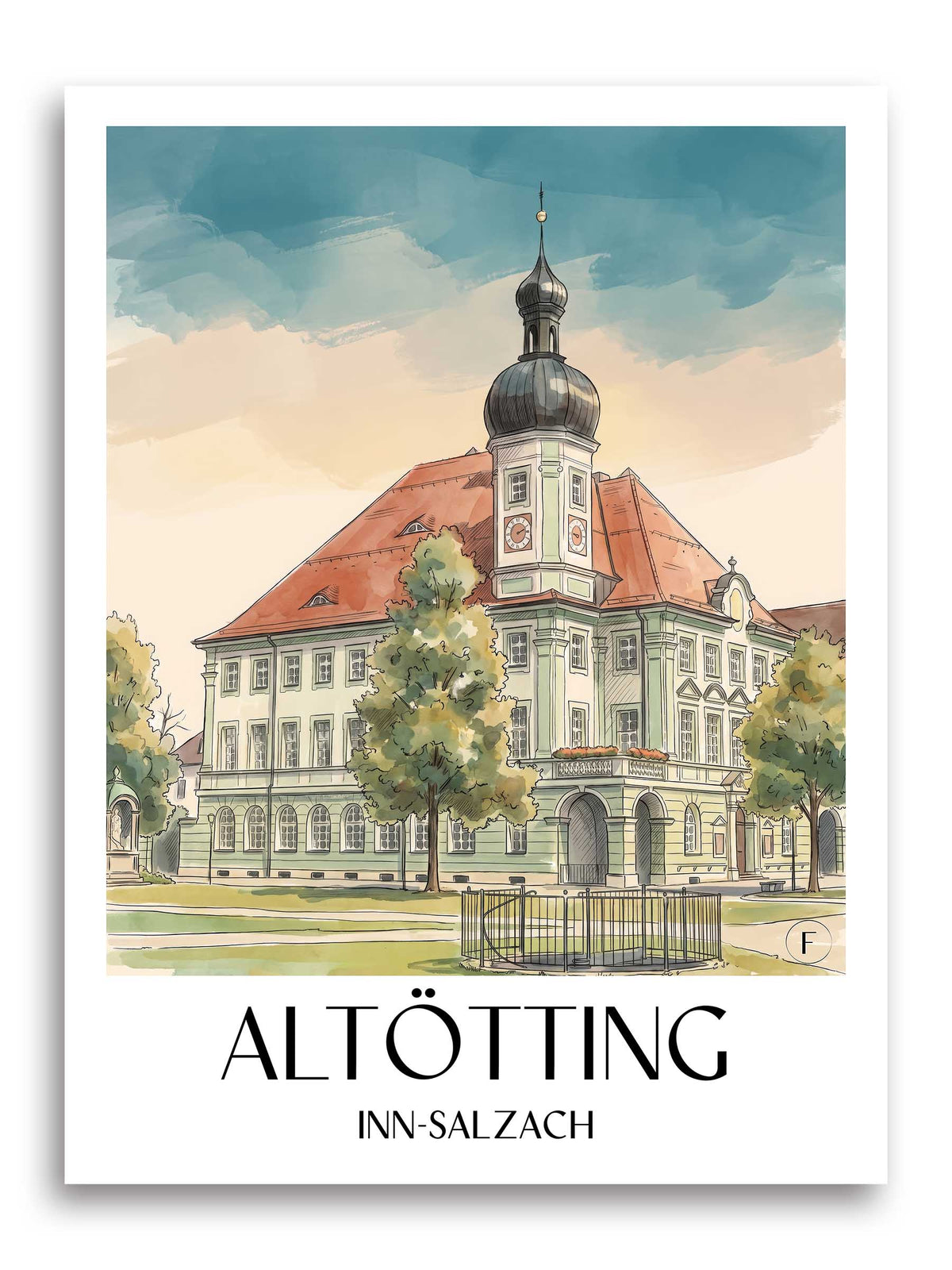 Altötting Poster - Inn-Salzach - Deutschland Kunstdruck - Aquarell von A4 bis A1 - favplace