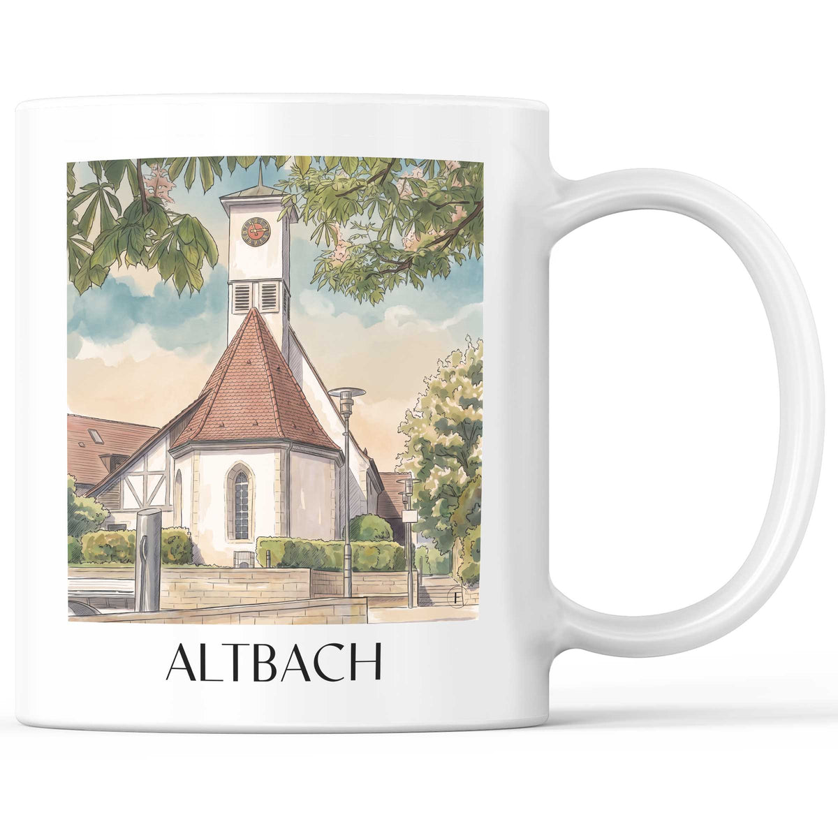 Altbach Kaffeebecher - Neckartal - Deutschland Becher - Kaffeetasse im Aquarell Stil - favplace