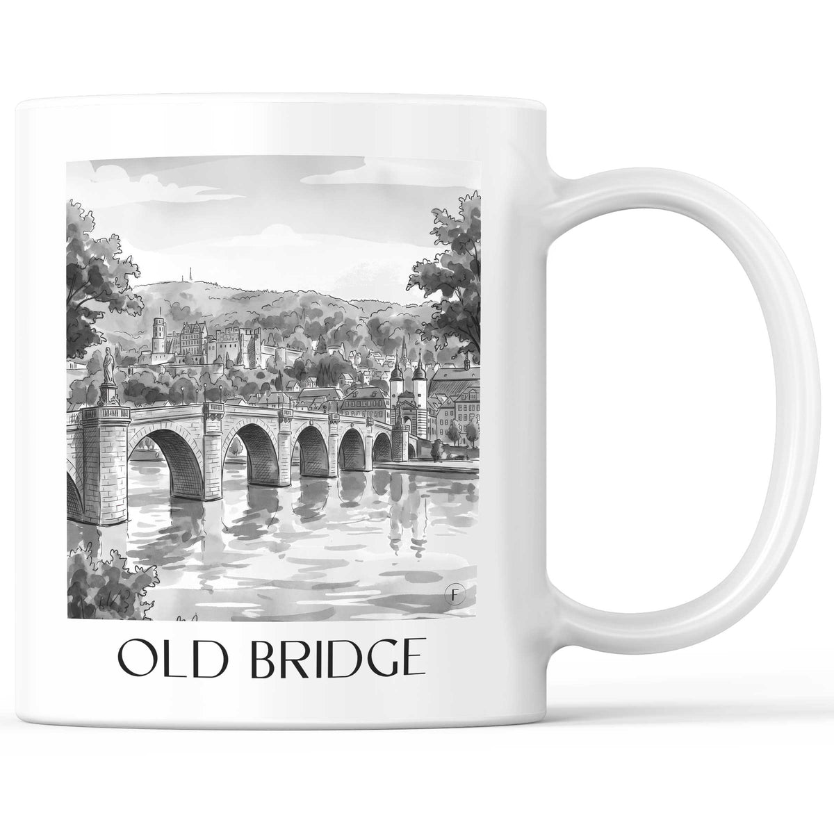 Alte Brücke Kaffeebecher - Heidelberg - Deutschland Becher - Kaffeetasse im Aquarell Schwarz-Weiß Stil - favplace
