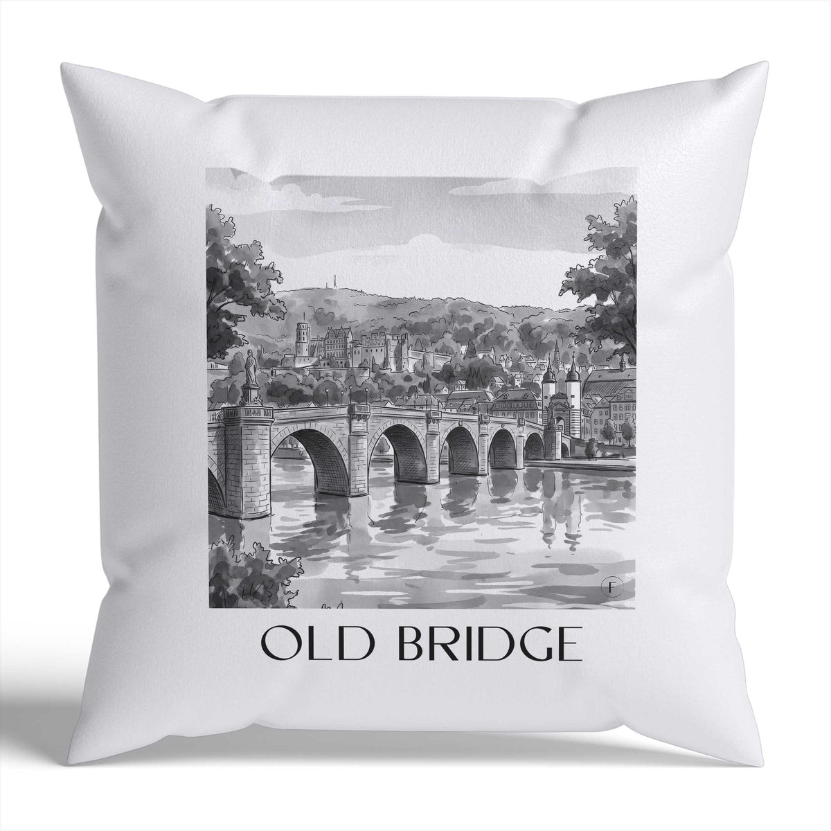 Alte Brücke Kissenhülle - Zierkissen Bezug - Heidelberg - Deutschland Kissen bzw. Kissenbezug im Aquarell Schwarz-Weiß Stil - favplace