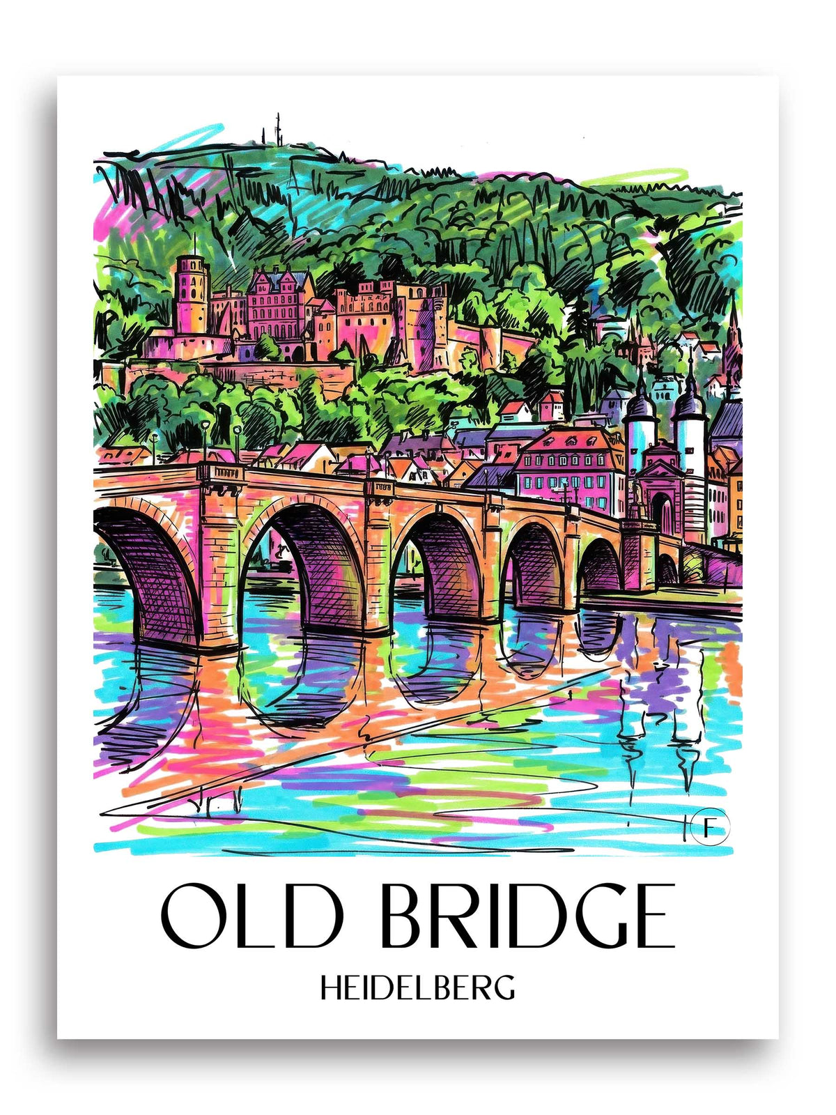 Alte Brücke Poster - Heidelberg - Deutschland Kunstdruck - Tag Graffiti von A4 bis A1 - favplace