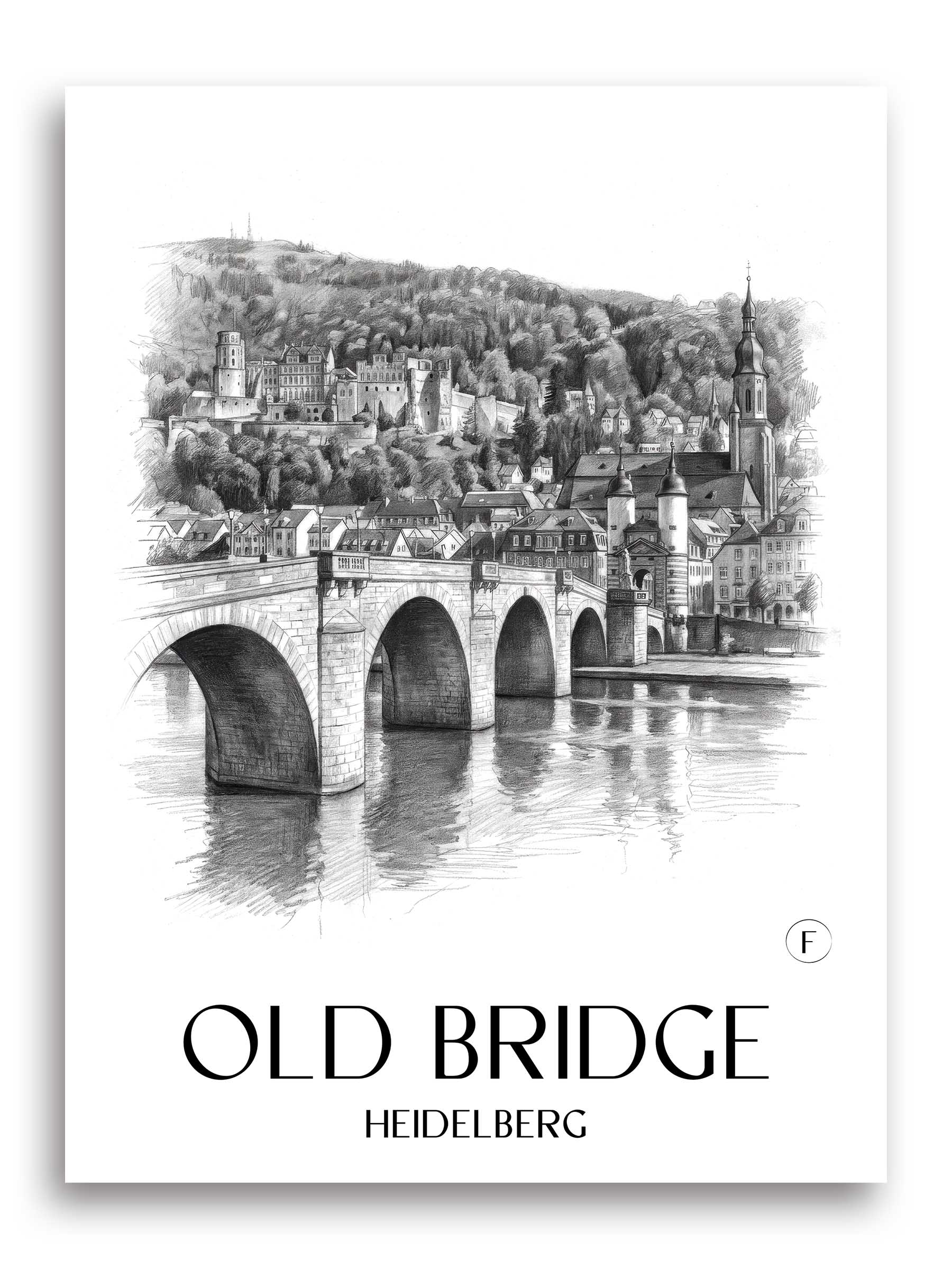 Alte Brücke Poster - Heidelberg - Deutschland Kunstdruck - Zeichnung von A4 bis A1