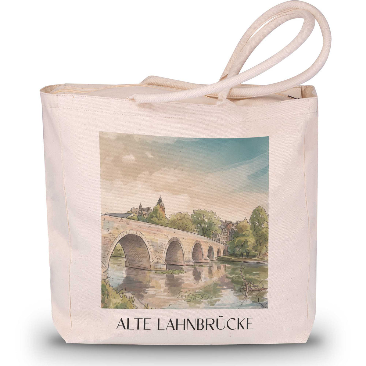 alte-lahnbrücke-wetzlar-deutschland-einkaufstasche-aquarell