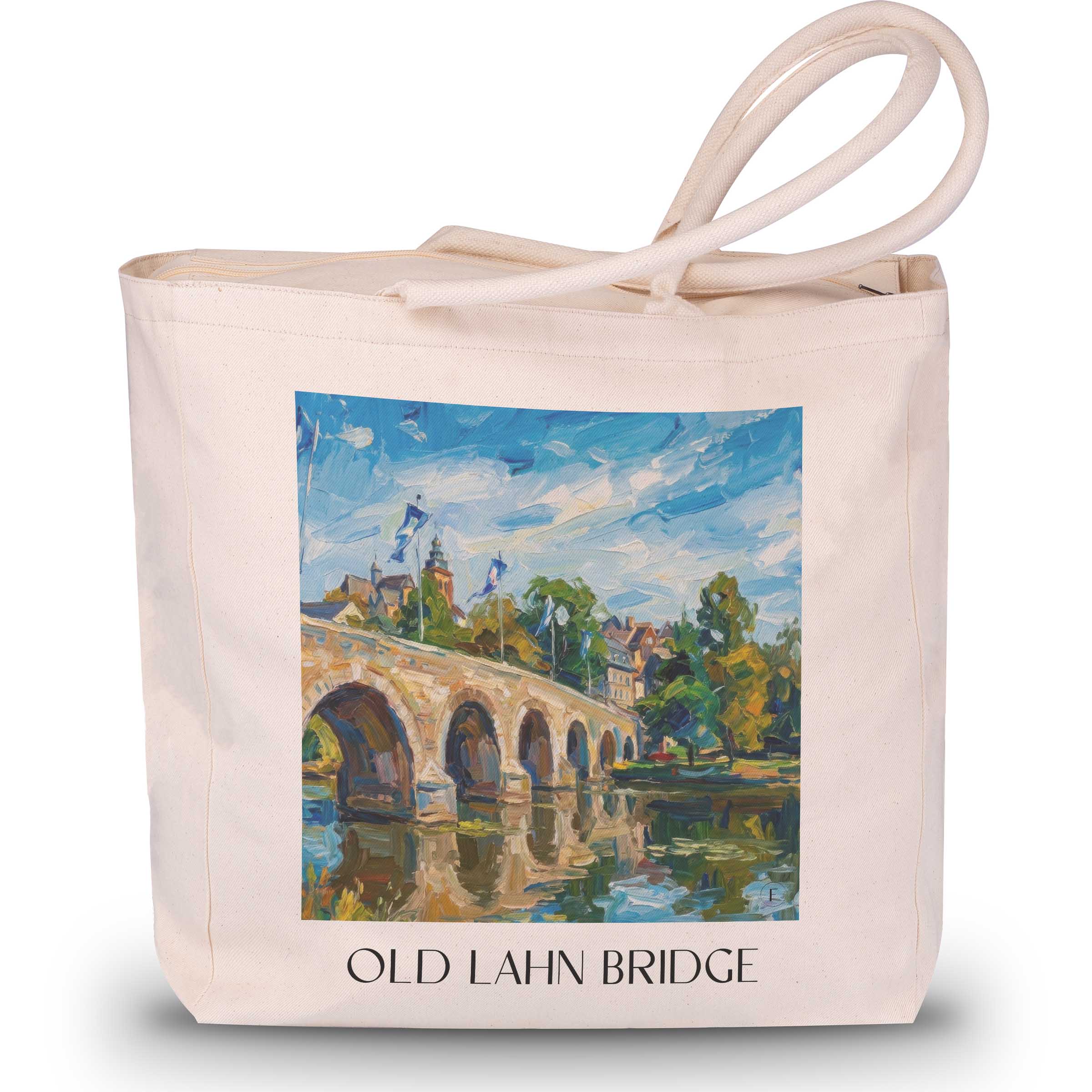 Alte Lahnbrücke Shopping Tasche - Wetzlar - Deutschland Tote Bag - Einkaufstasche im Ölgemälde Stil - favplace