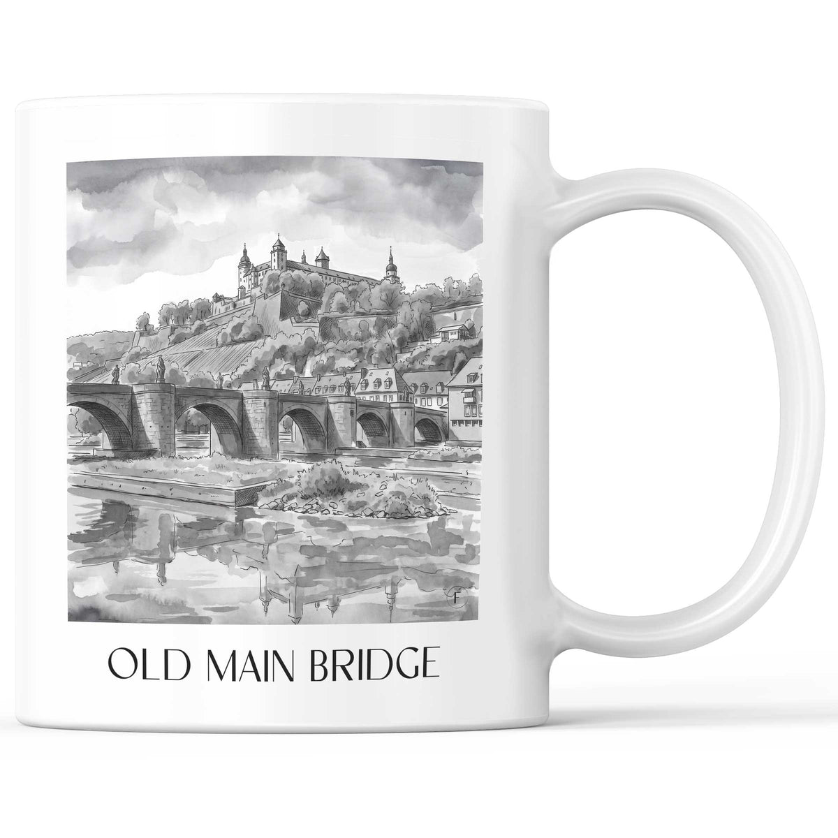Alte Mainbrücke Kaffeebecher - Würzburg - Deutschland Becher - Kaffeetasse im Aquarell Schwarz-Weiß Stil - favplace