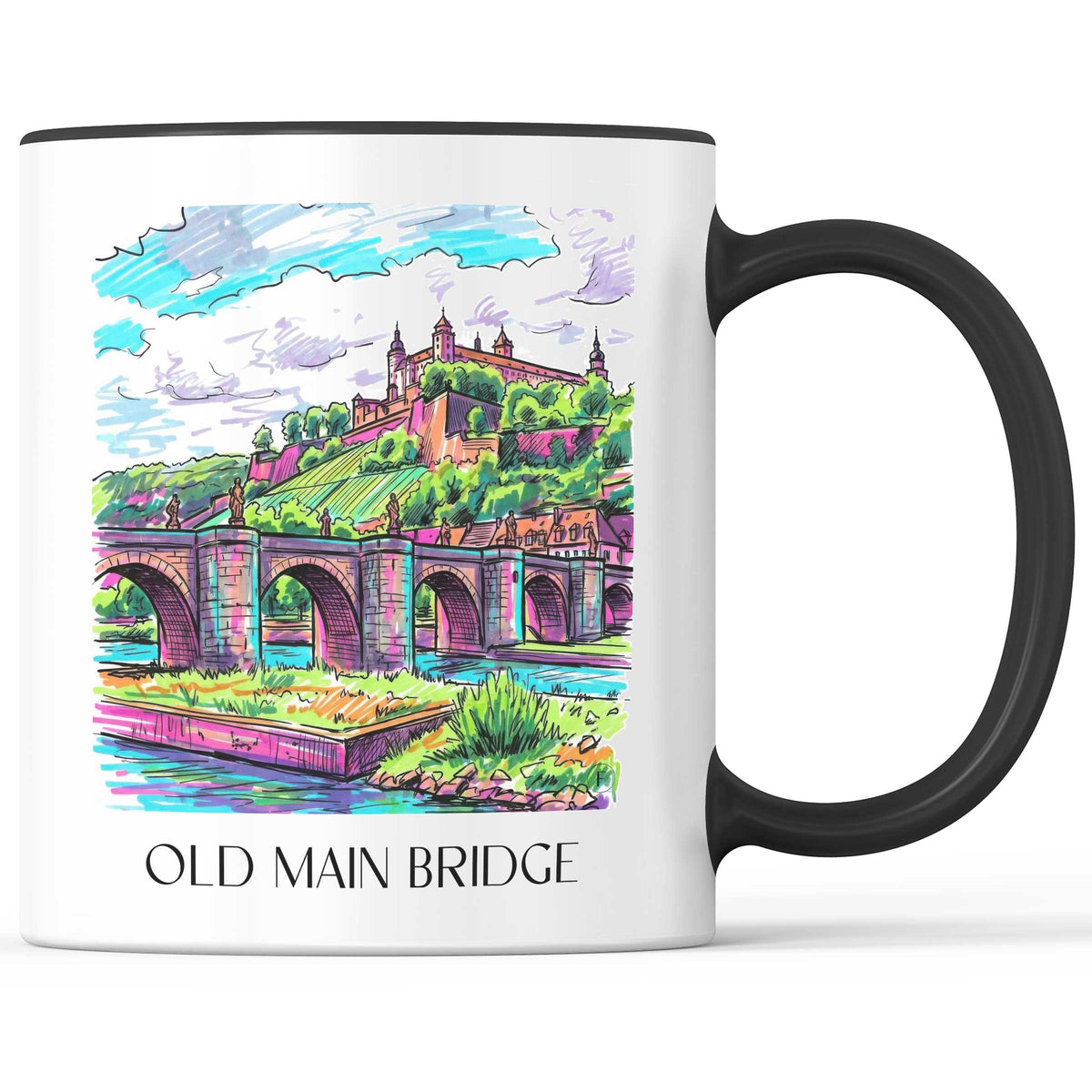 Alte Mainbrücke Kaffeebecher - Würzburg - Deutschland Becher - Kaffeetasse im Tag Graffiti Stil - favplace