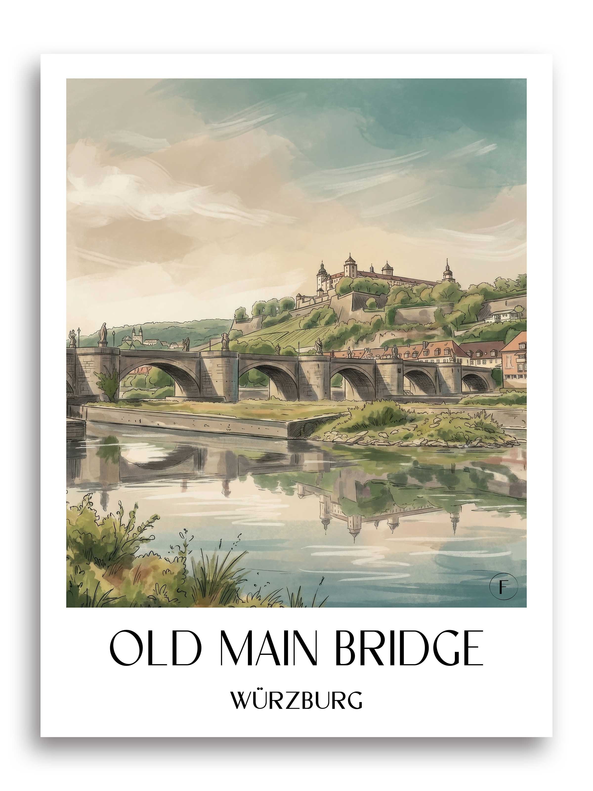 Alte Mainbrücke Poster - Würzburg - Deutschland Kunstdruck - Aquarell von A4 bis A1 - favplace