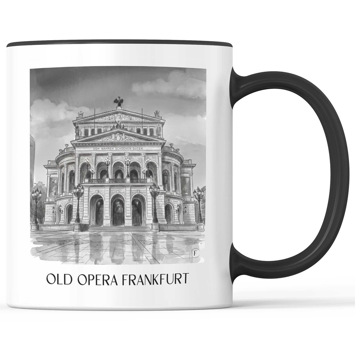 Alte Oper Kaffeebecher - Frankfurt - Deutschland Becher - Kaffeetasse im Aquarell Schwarz-Weiß Stil - favplace