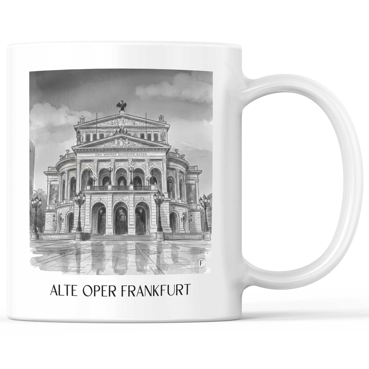 Alte Oper Kaffeebecher - Frankfurt - Deutschland Becher - Kaffeetasse im Aquarell Schwarz-Weiß Stil - favplace