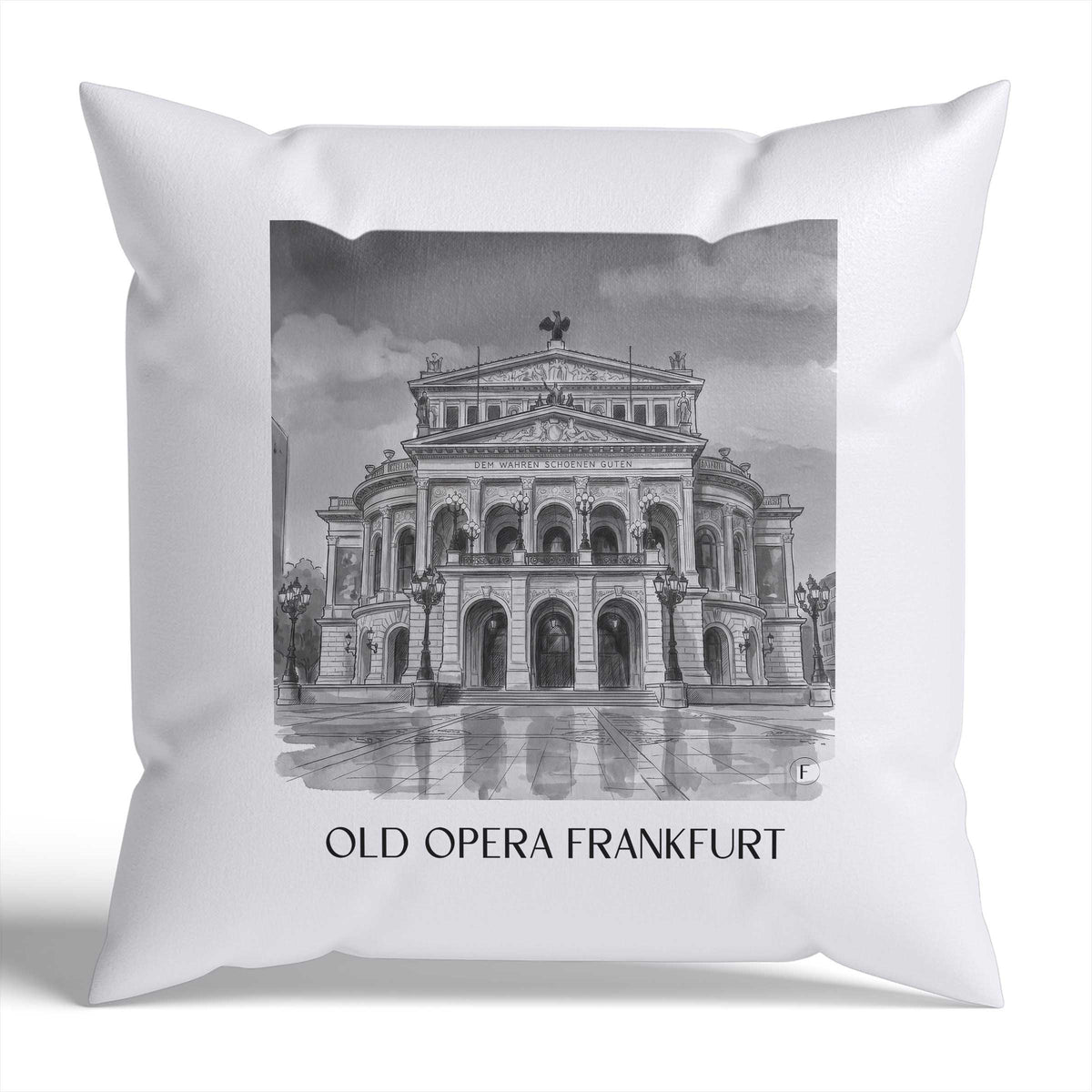 Alte Oper Kissenhülle - Zierkissen Bezug - Frankfurt - Deutschland Kissen bzw. Kissenbezug im Aquarell Schwarz-Weiß Stil - favplace