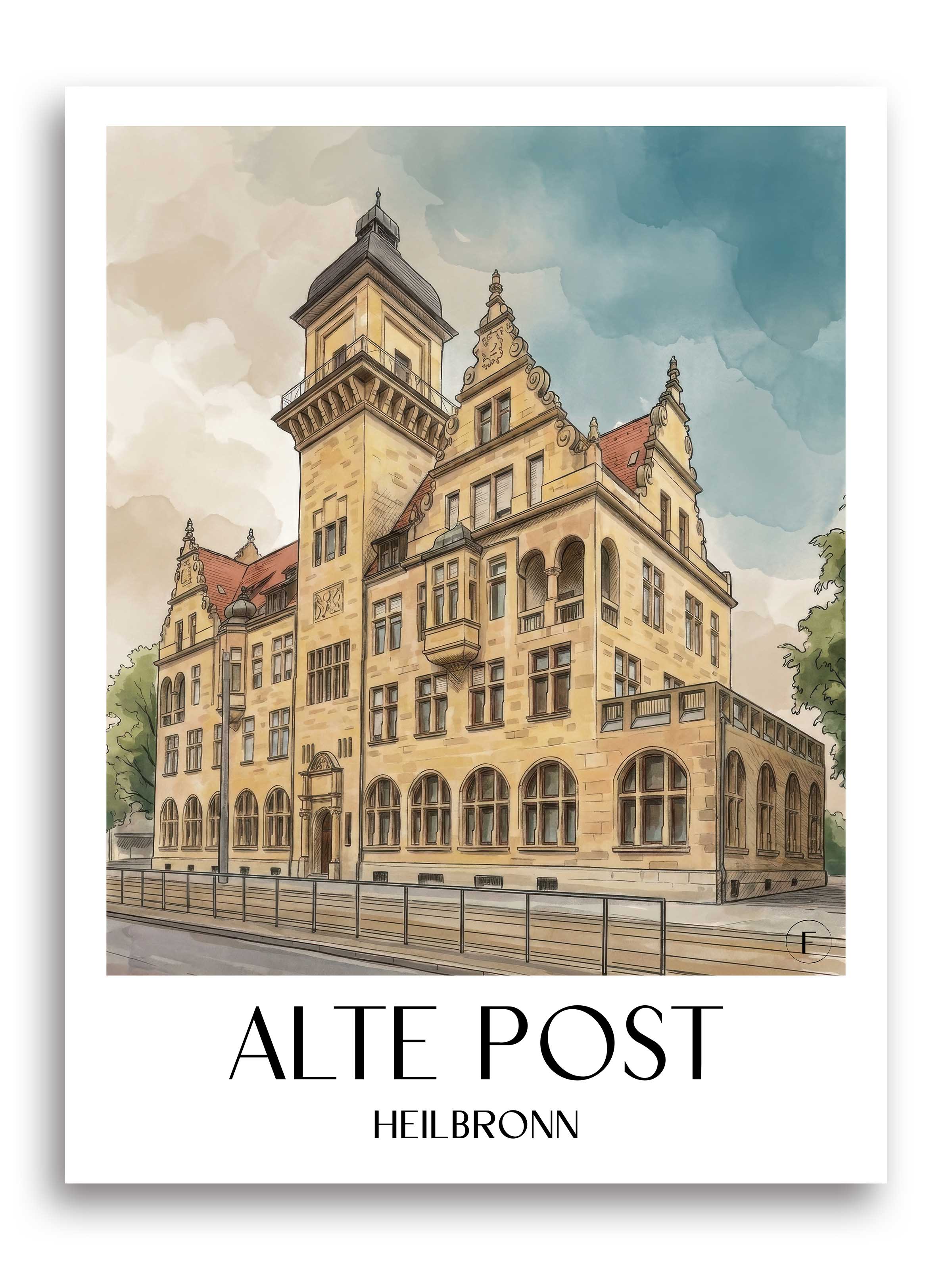 alte-post-heilbronn-deutschland-poster-aquarell