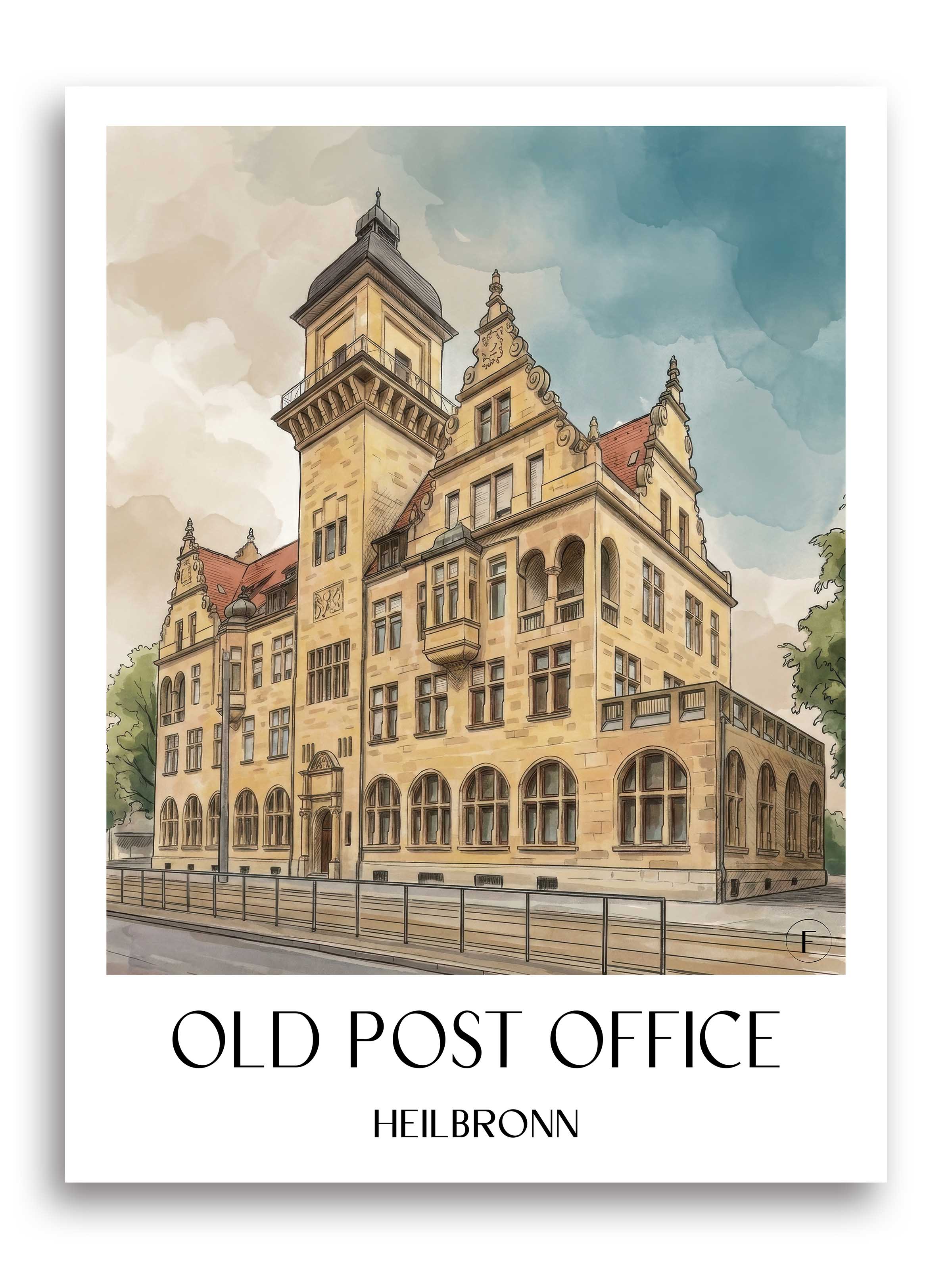 Alte Post Poster - Heilbronn - Deutschland Kunstdruck - Aquarell von A4 bis A1 - favplace