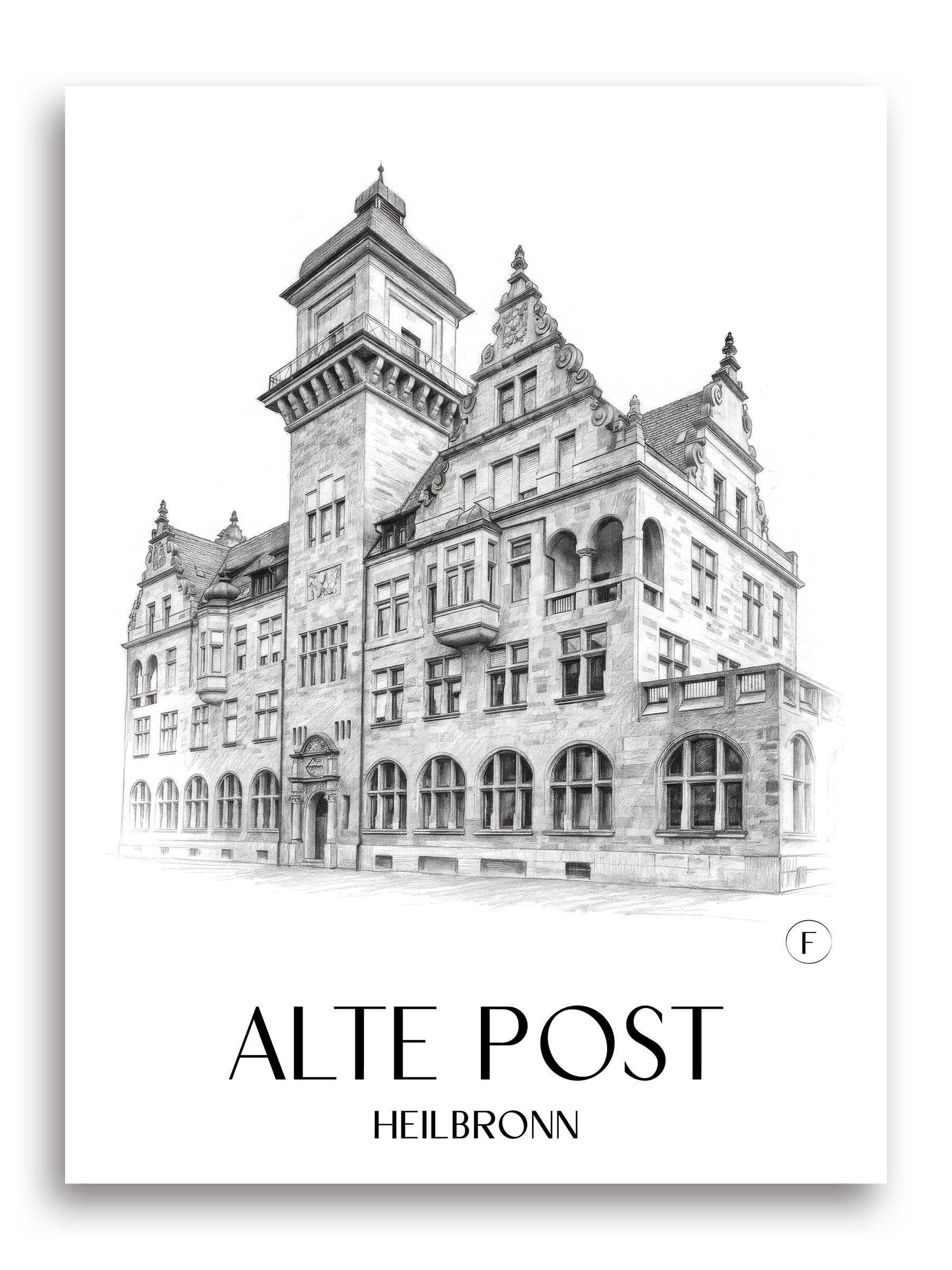 alte-post-heilbronn-deutschland-poster-bleistift-zeichnung-drawing