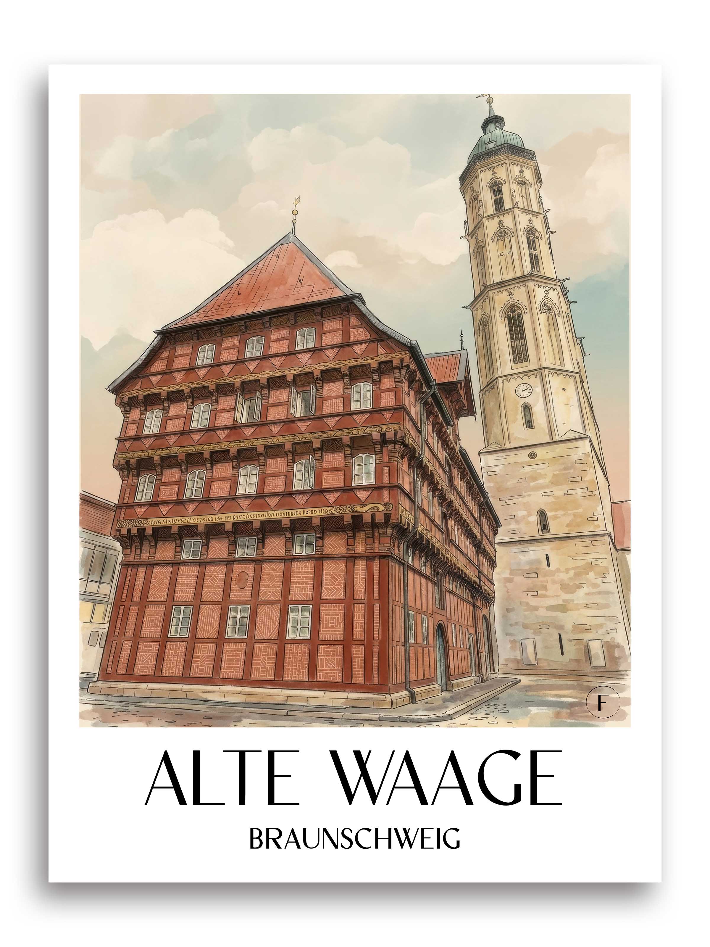 alte-waage-braunschweig-deutschland-poster-aquarell
