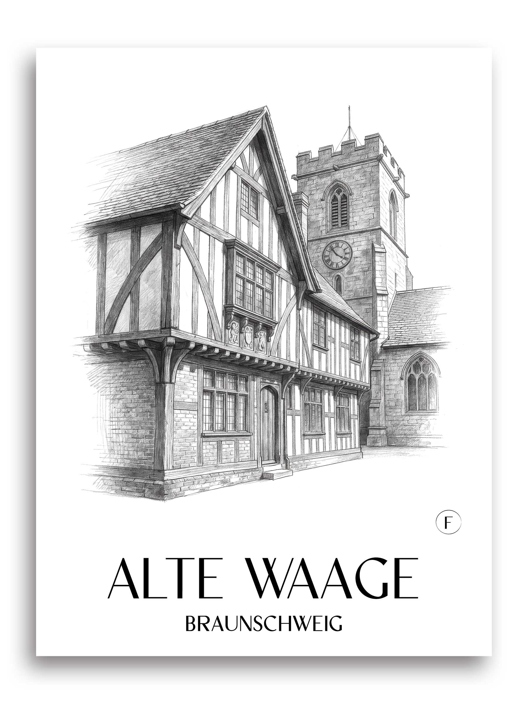 alte-waage-braunschweig-deutschland-poster-bleistift-zeichnung-drawing