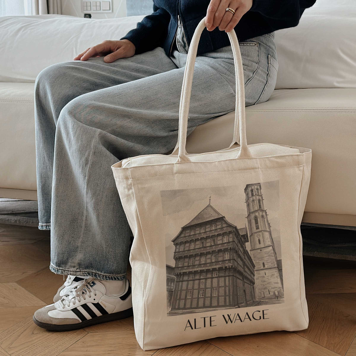 alte-waage-braunschweig-deutschland-einkaufstasche-aquarell-schwarz-weiss