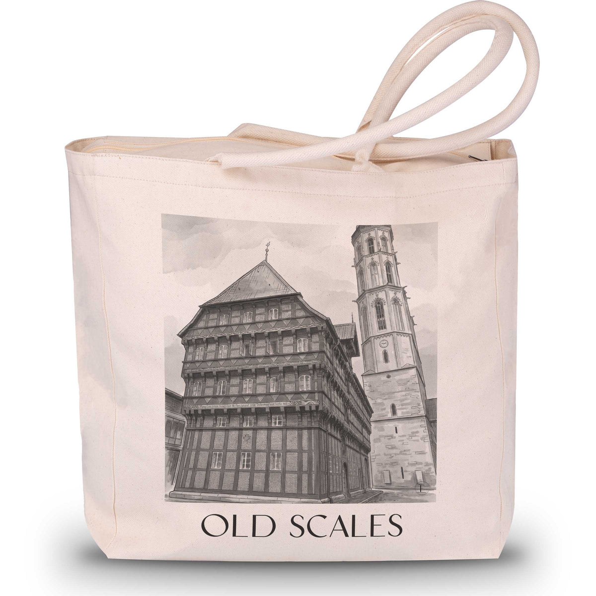 Alte Waage Shopping Tasche - Braunschweig - Deutschland Tote Bag - Einkaufstasche im Aquarell Schwarz-Weiß Stil - favplace