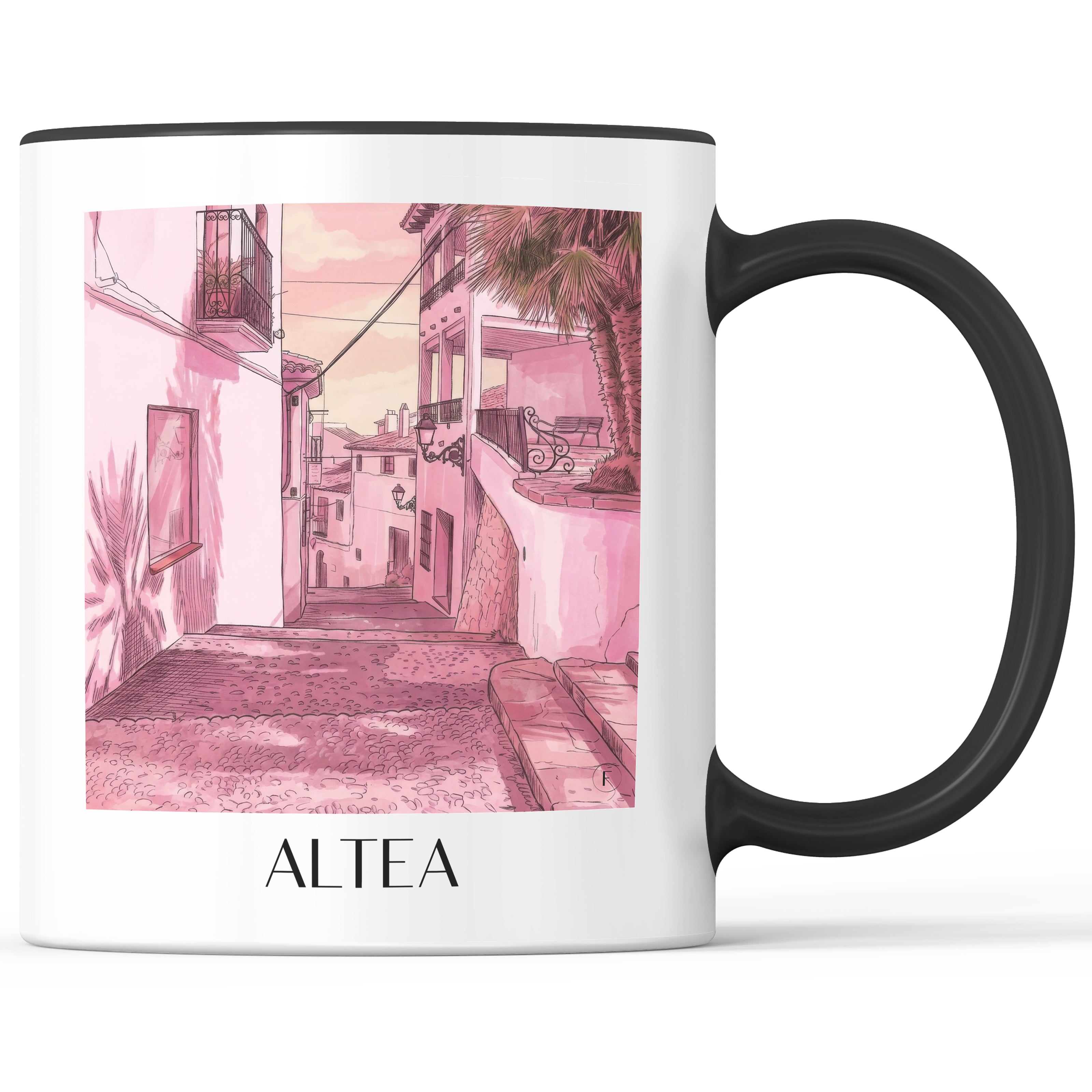 Altea Kaffeebecher - Spanien - Spanien Becher - Kaffeetasse im Aquarell Pink Stil - favplace