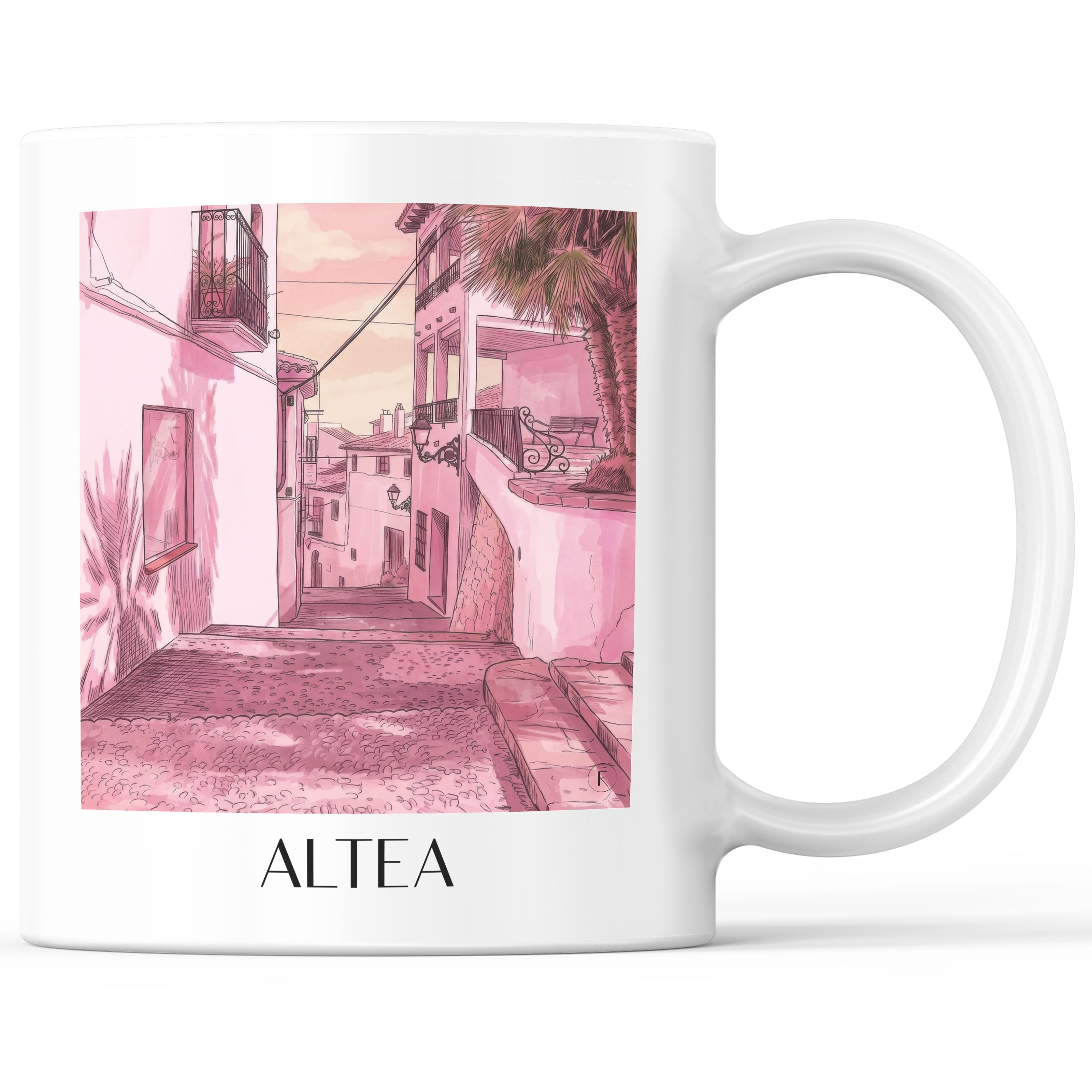 Altea Kaffeebecher - Spanien - Spanien Becher - Kaffeetasse im Aquarell Pink Stil - favplace