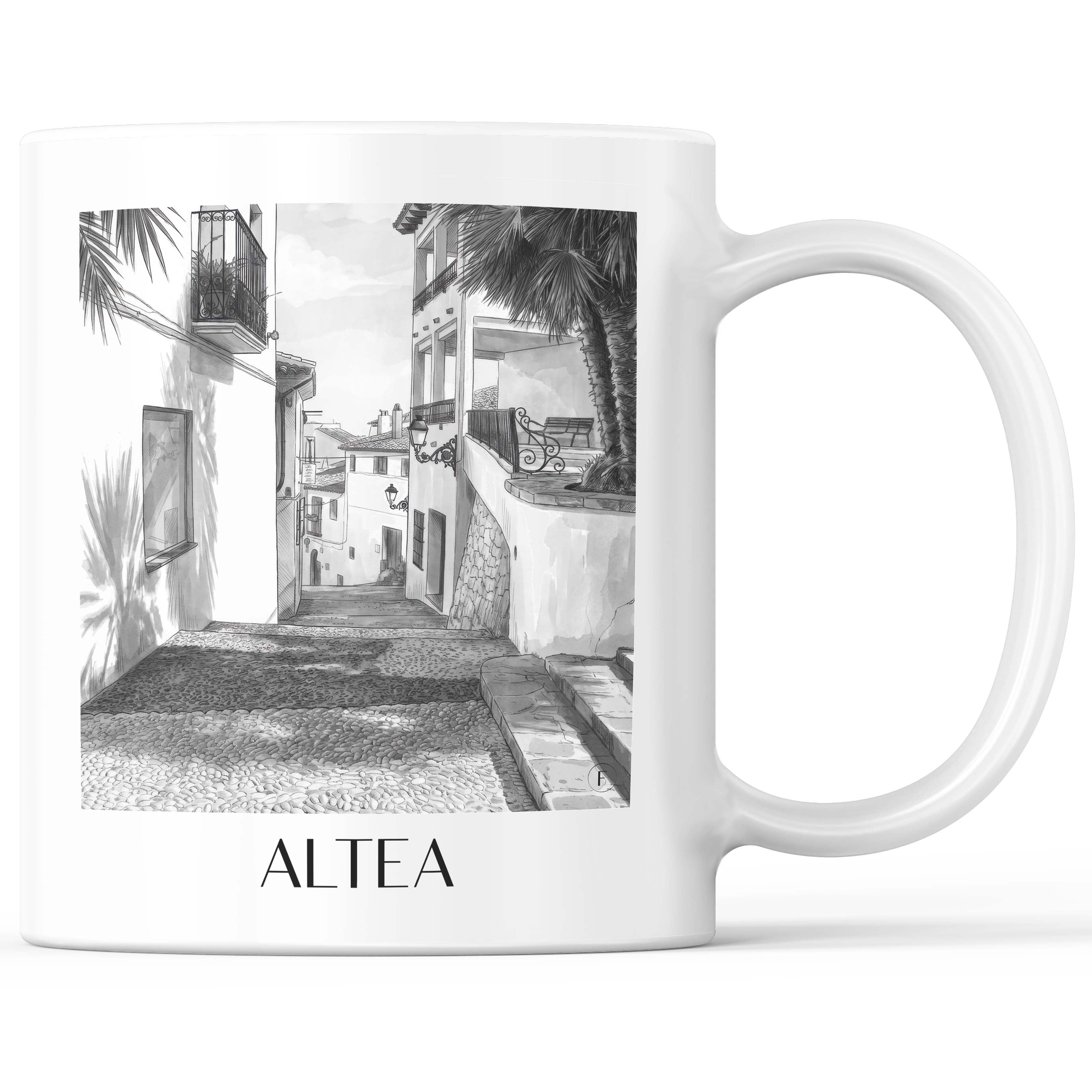 Altea Kaffeebecher - Spanien - Spanien Becher - Kaffeetasse im Aquarell Schwarz-Weiß Stil - favplace