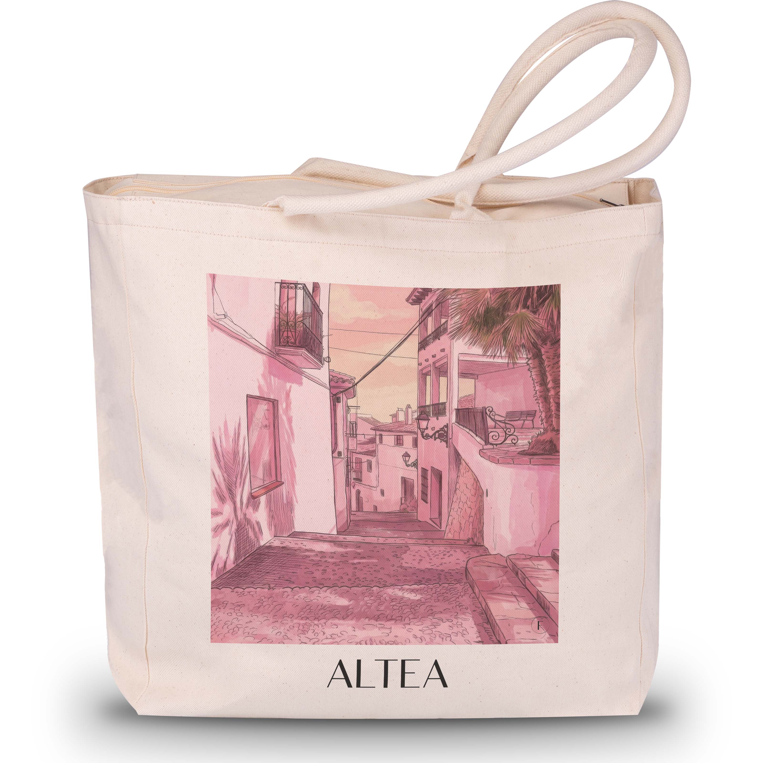 Altea Shopping Tasche - Spanien - Spanien Tote Bag - Einkaufstasche im Aquarell Pink Stil - favplace