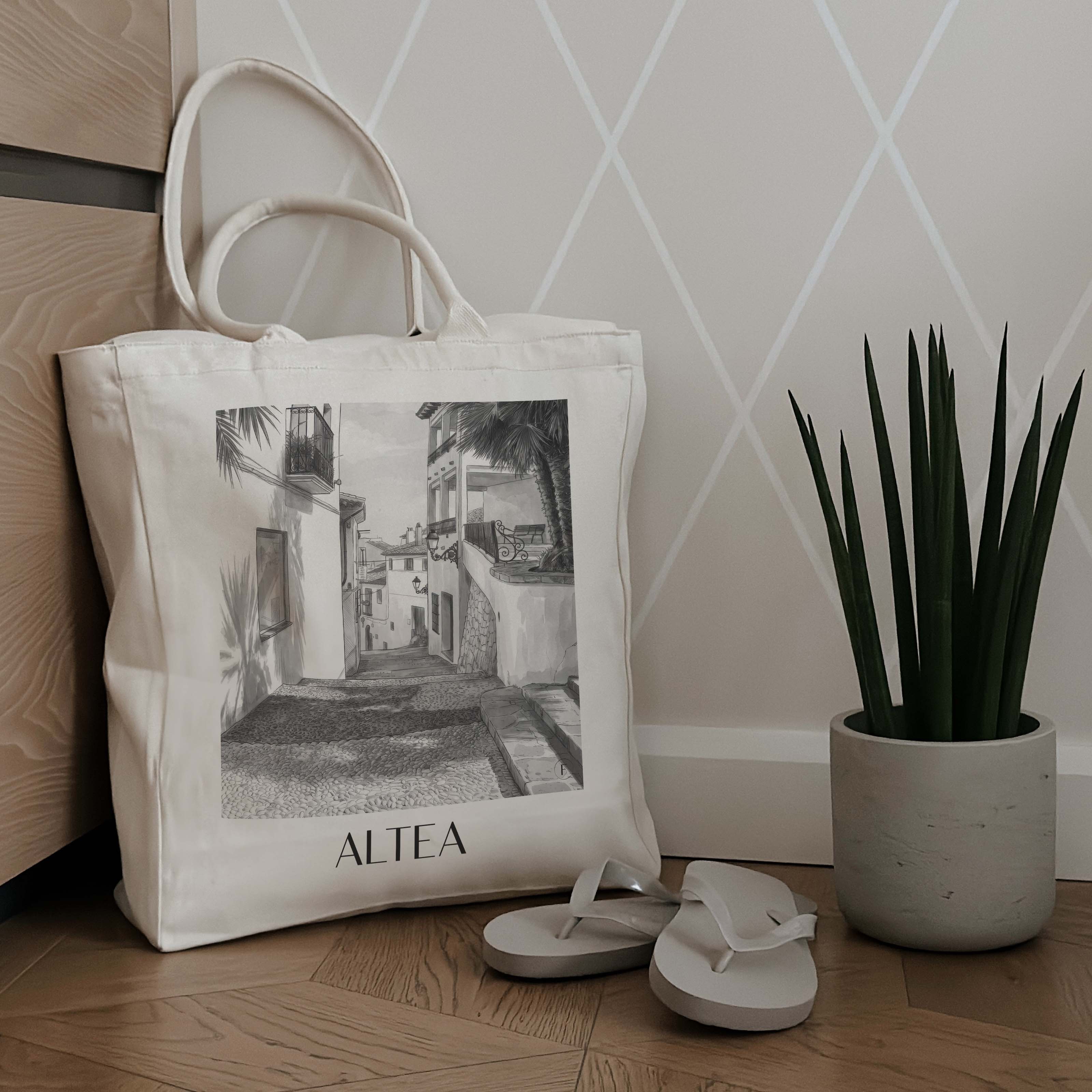 altea-spanien-spanien-einkaufstasche-aquarell-schwarz-weiss