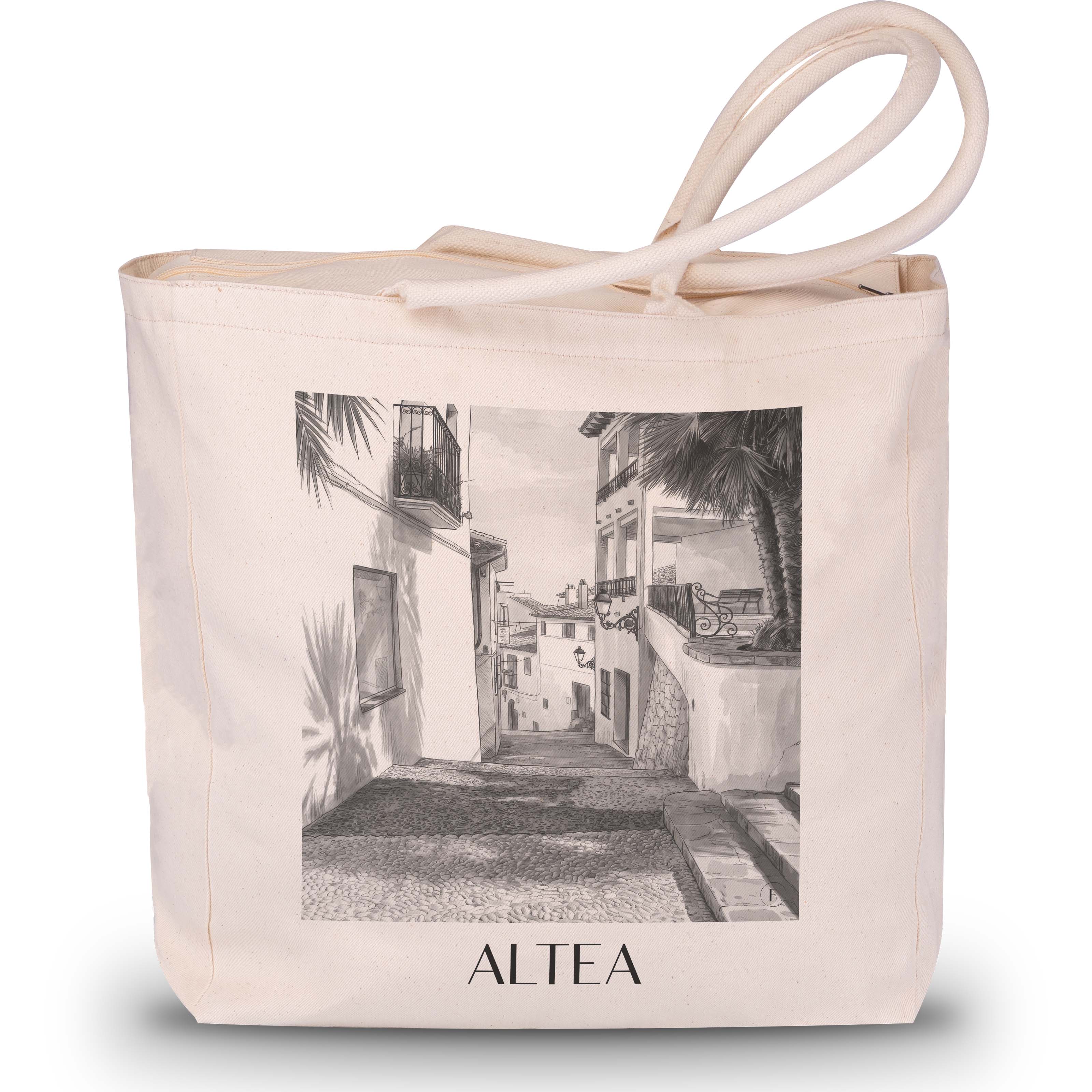 Altea Shopping Tasche - Spanien - Spanien Tote Bag - Einkaufstasche im Aquarell Schwarz-Weiß Stil - favplace