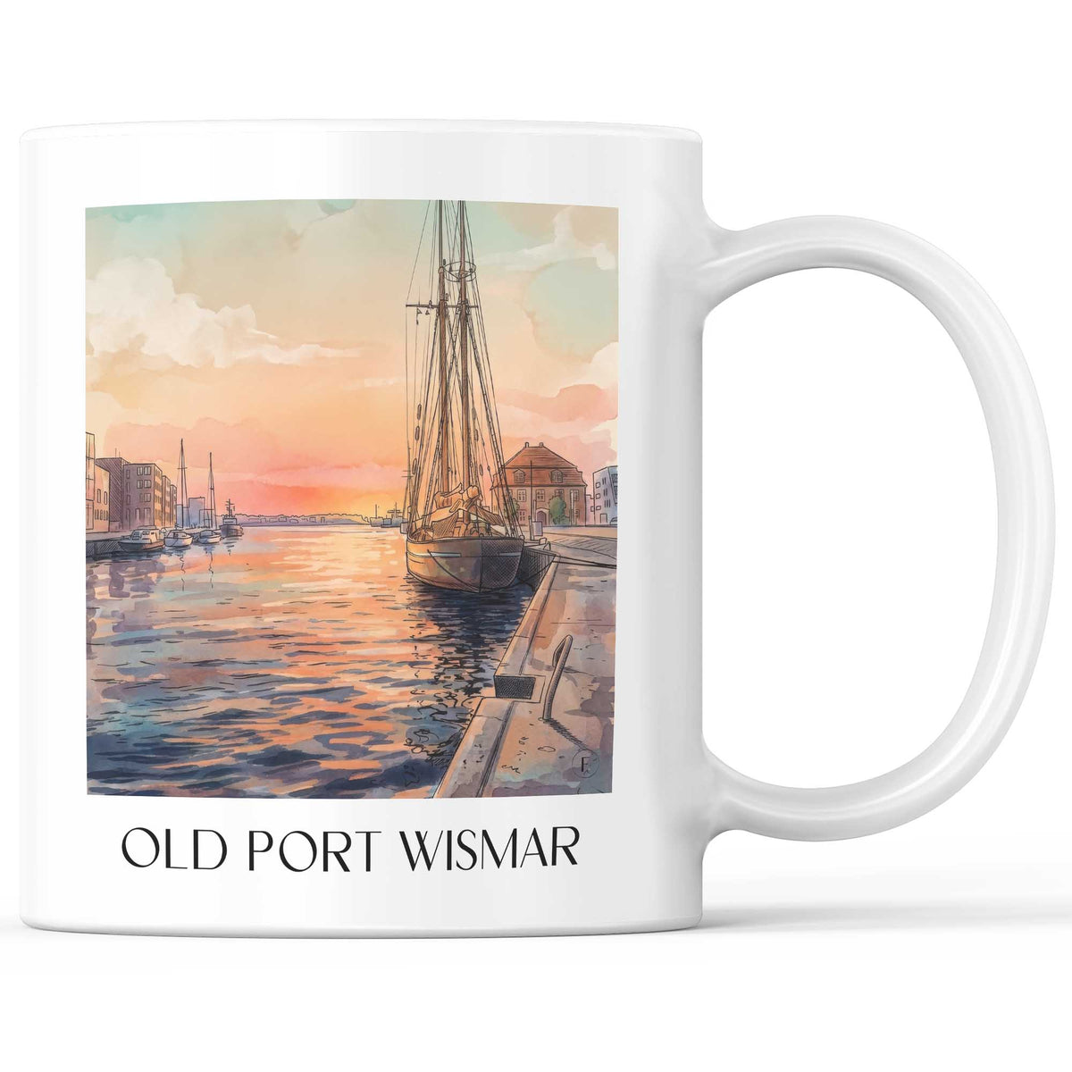 Alter Hafen Kaffeebecher - Wismar - Deutschland Becher - Kaffeetasse im Aquarell Stil - favplace