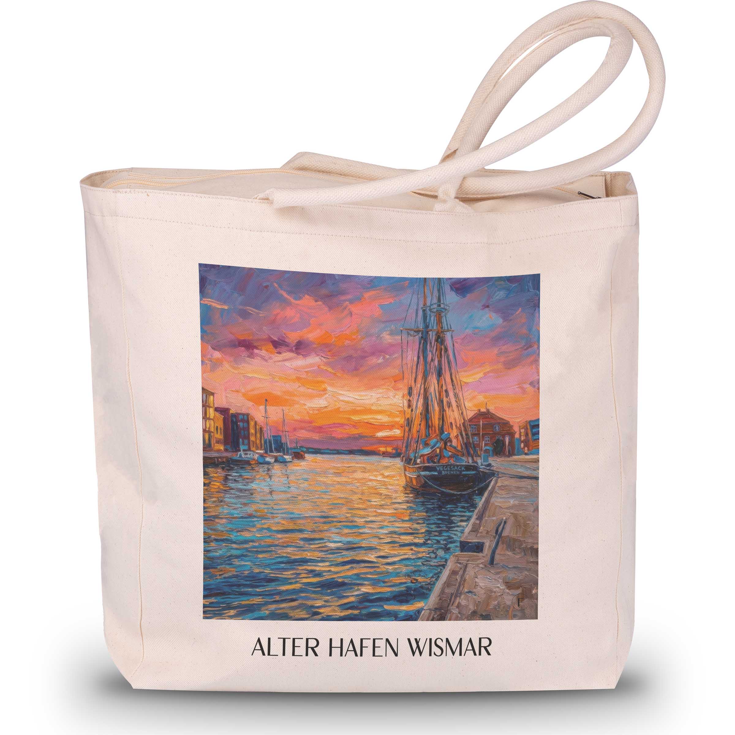 alter-hafen-wismar-deutschland-einkaufstasche-oil-painting-oelgemaelde