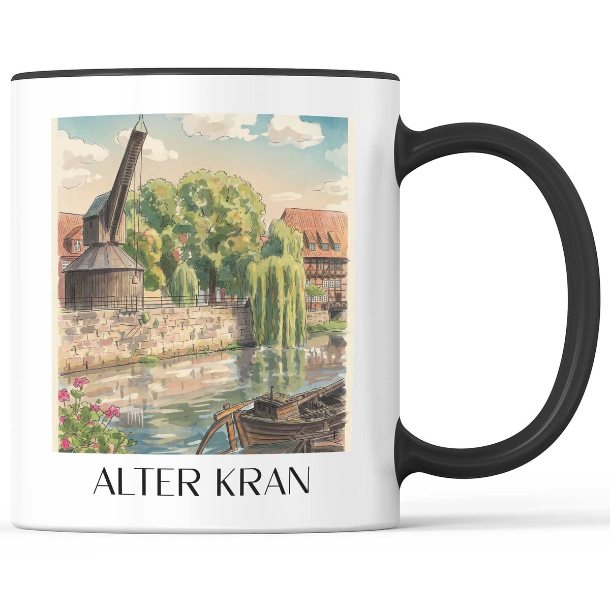 alter-kran-lüneburg-deutschland-kaffeebecher-aquarell