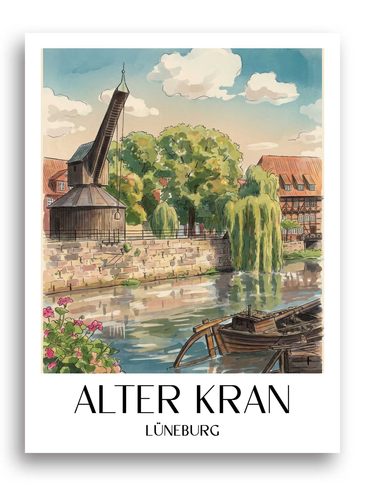 alter-kran-lüneburg-deutschland-poster-aquarell