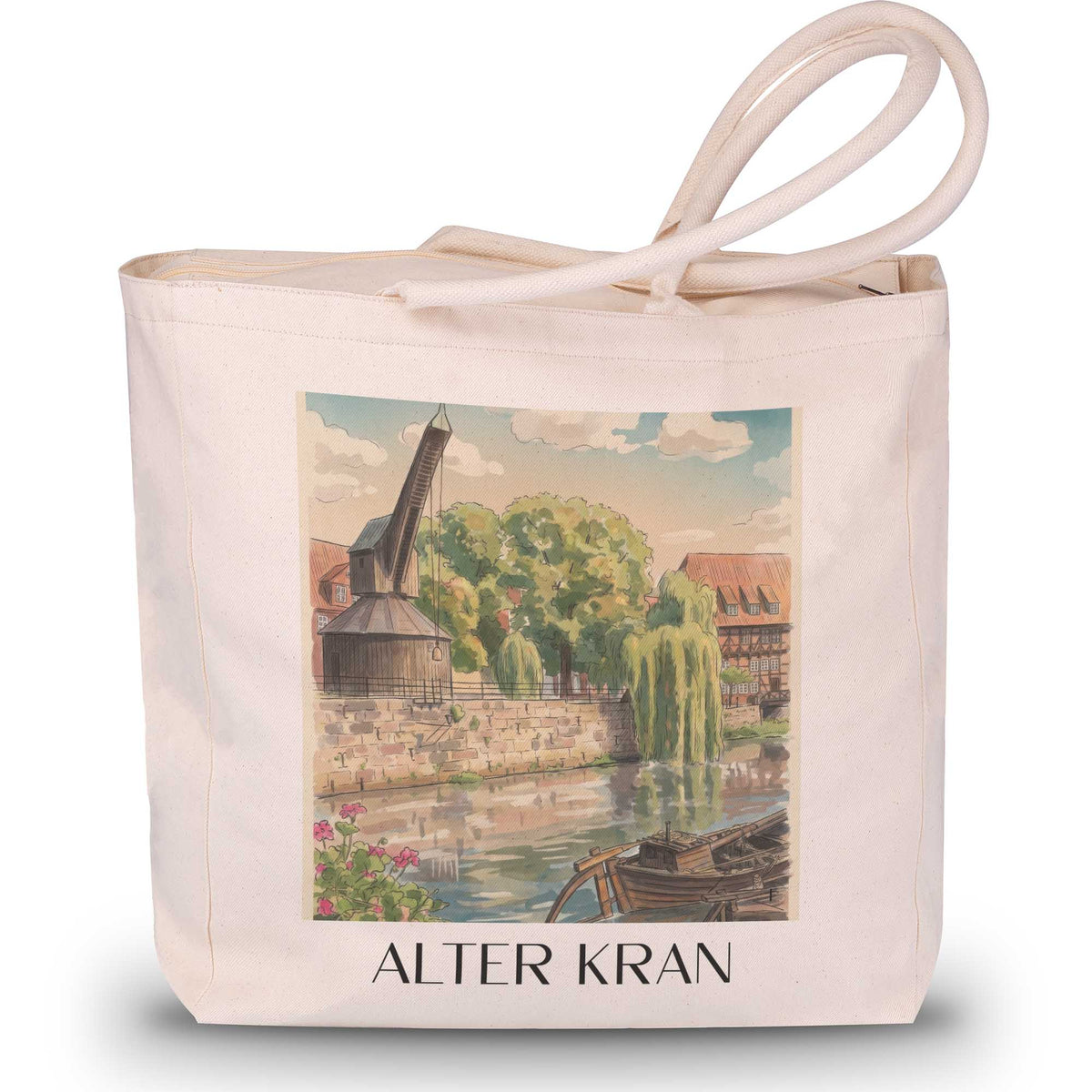 alter-kran-lüneburg-deutschland-einkaufstasche-aquarell