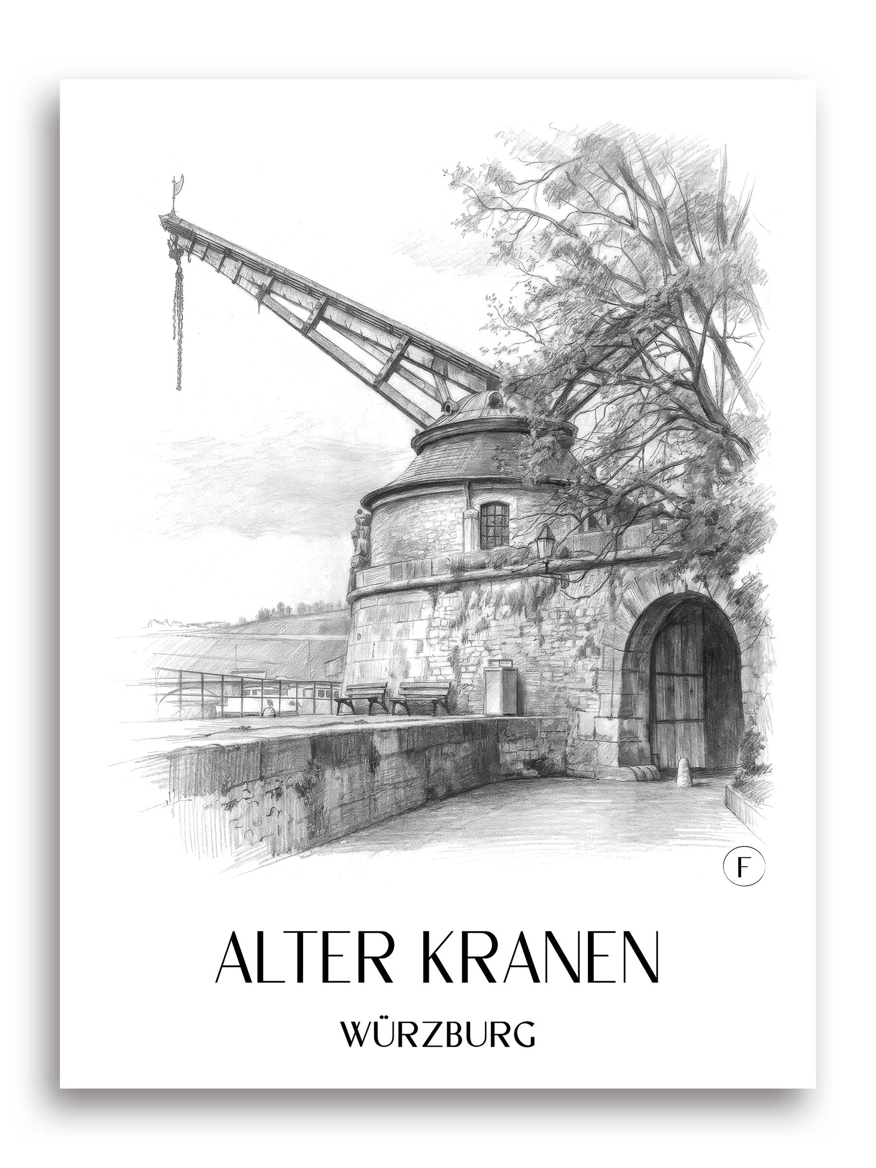 alter-kranen-würzburg-deutschland-poster-bleistift-zeichnung-drawing