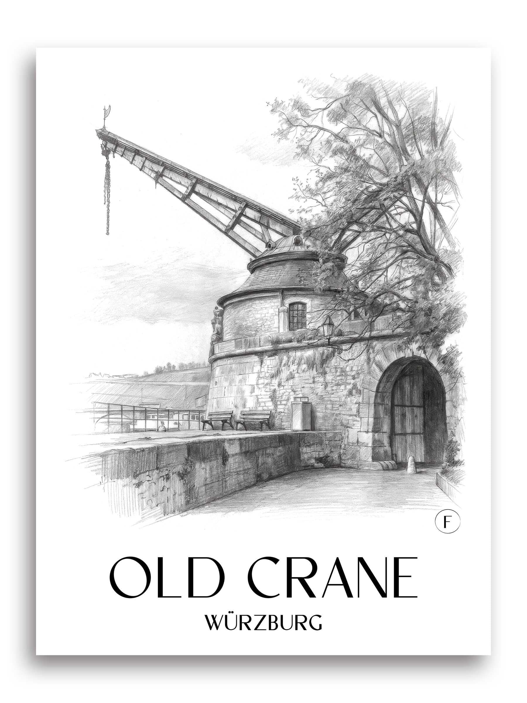 Alter Kranen Poster - Würzburg - Deutschland Kunstdruck - Zeichnung von A4 bis A1