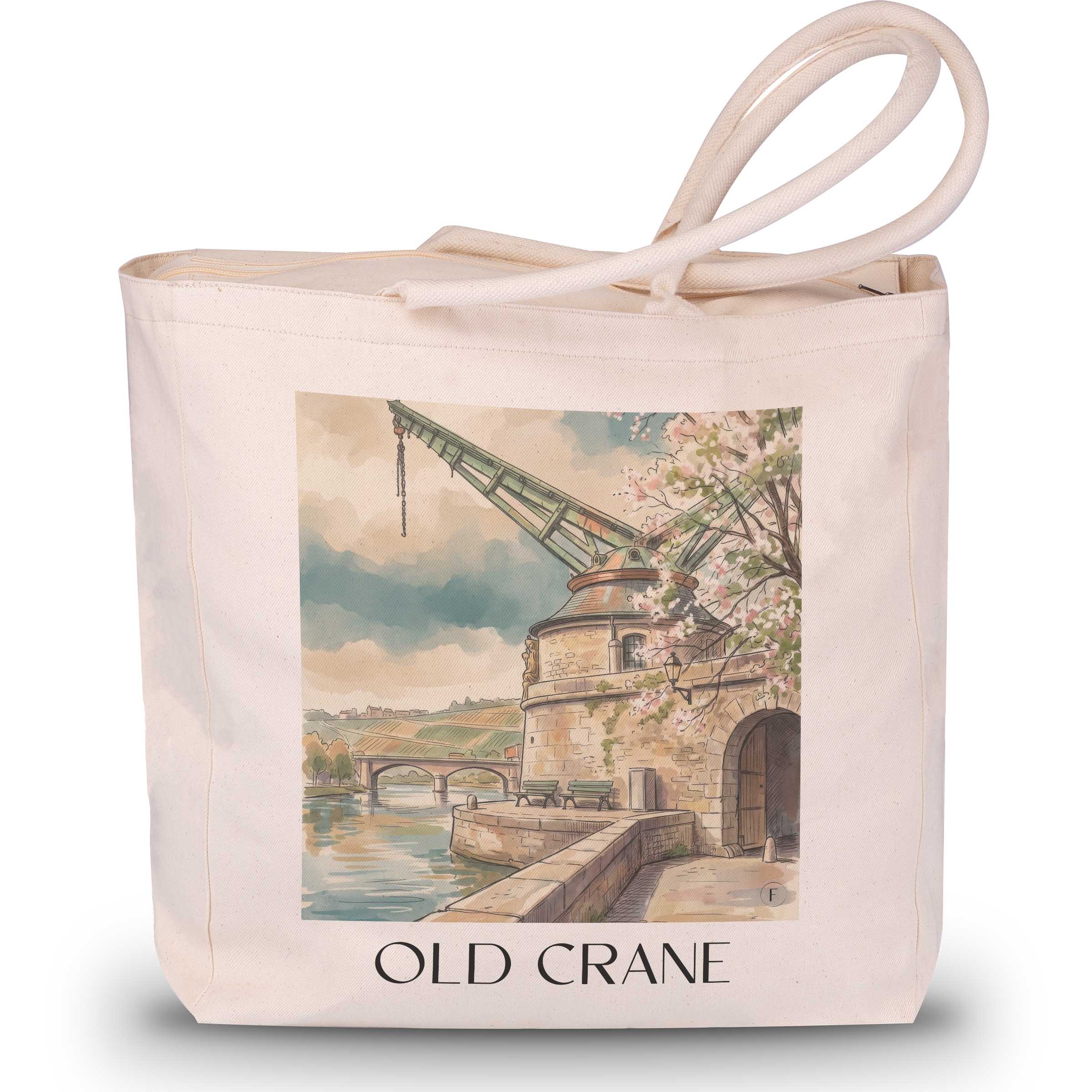 Alter Kranen Shopping Tasche - Würzburg - Deutschland Tote Bag - Einkaufstasche im Aquarell Stil - favplace